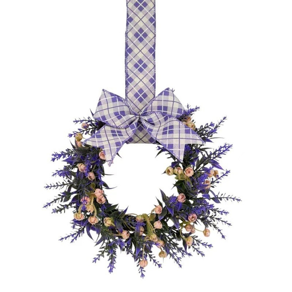 23cm Lavender Floral Wreath Made of Plastic Wire for Wall Door Decoration