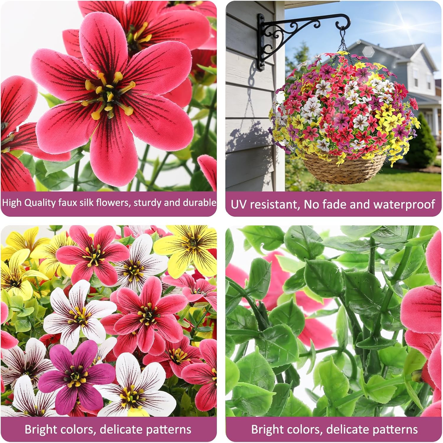 16 Bundles Artificial Flowers for Outdoors, UV Resistant Fake Flowers for Spring