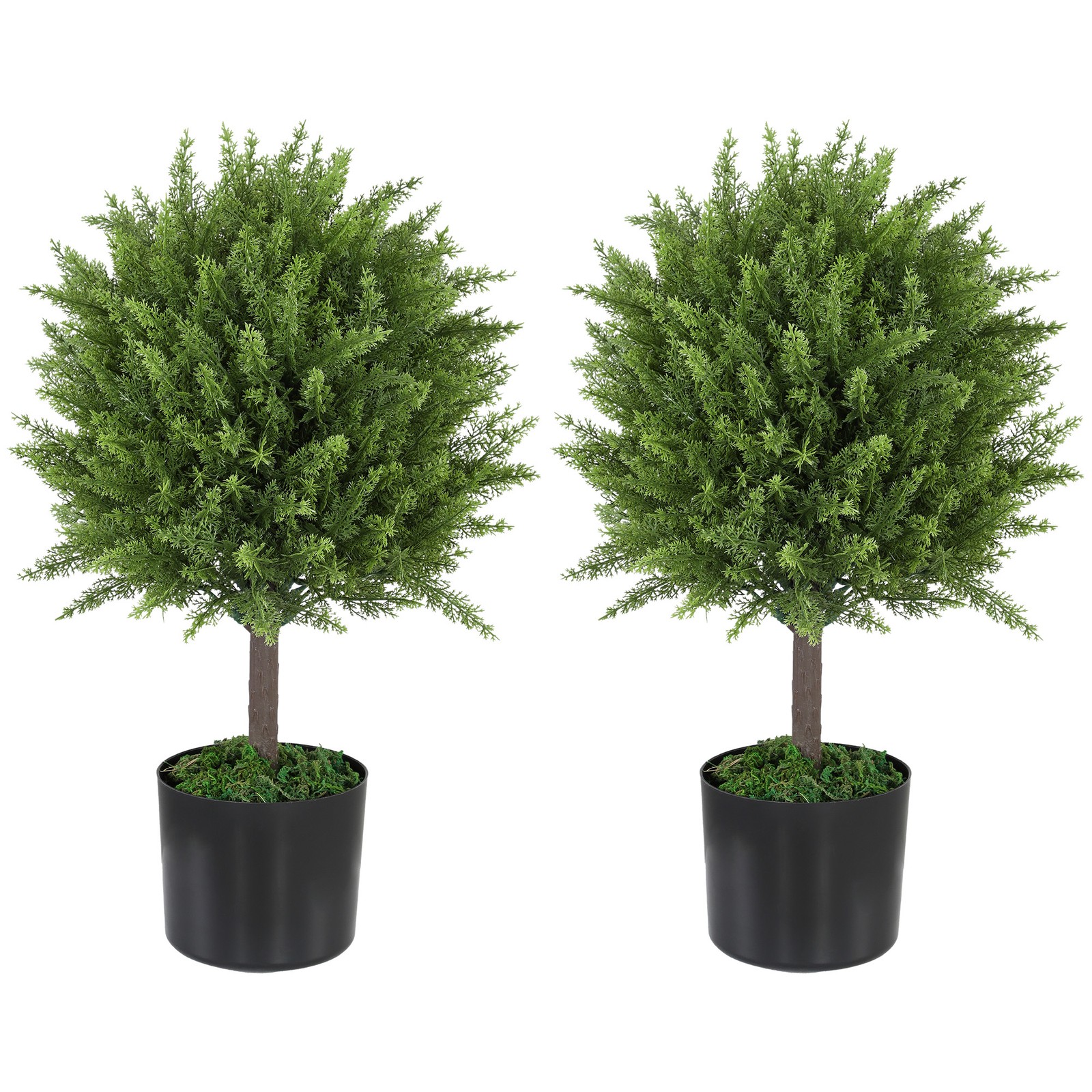 HOMCOM Set of 2 Decorative Artificial Plants, Cedar Topiary Trees in Pots