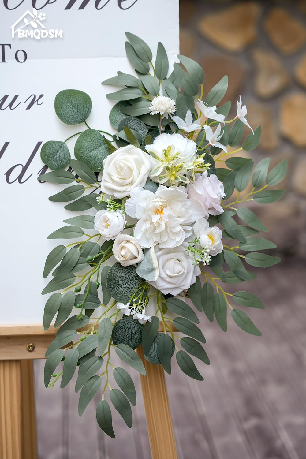 2 PCS Wedding Arch Faux Flowers Set Welcome Sign Decor Ceremony Backdrop White