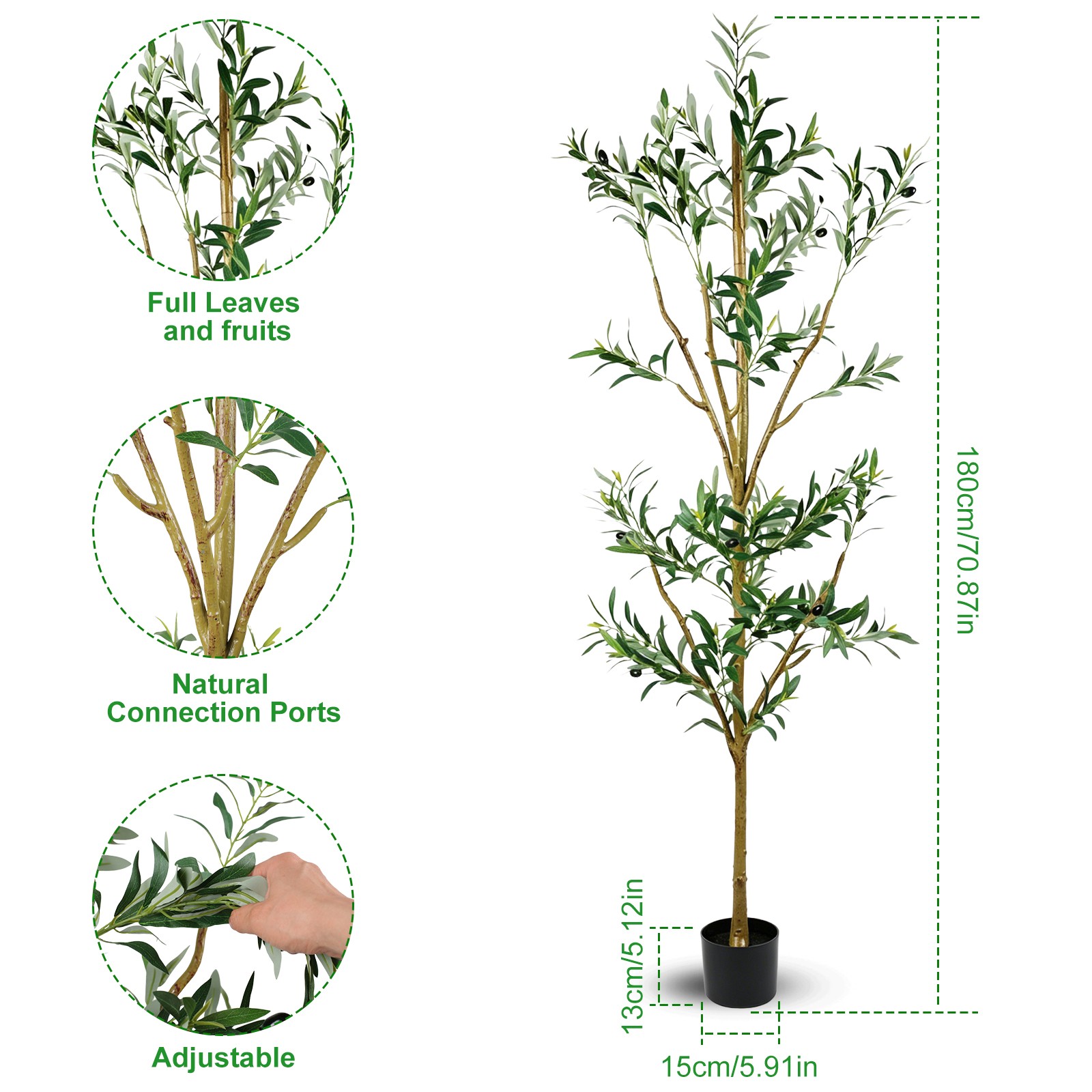 6FT Tall Olive Trees Artificial Indoor Faux Olive Tree Natural Wood Trunk Décor