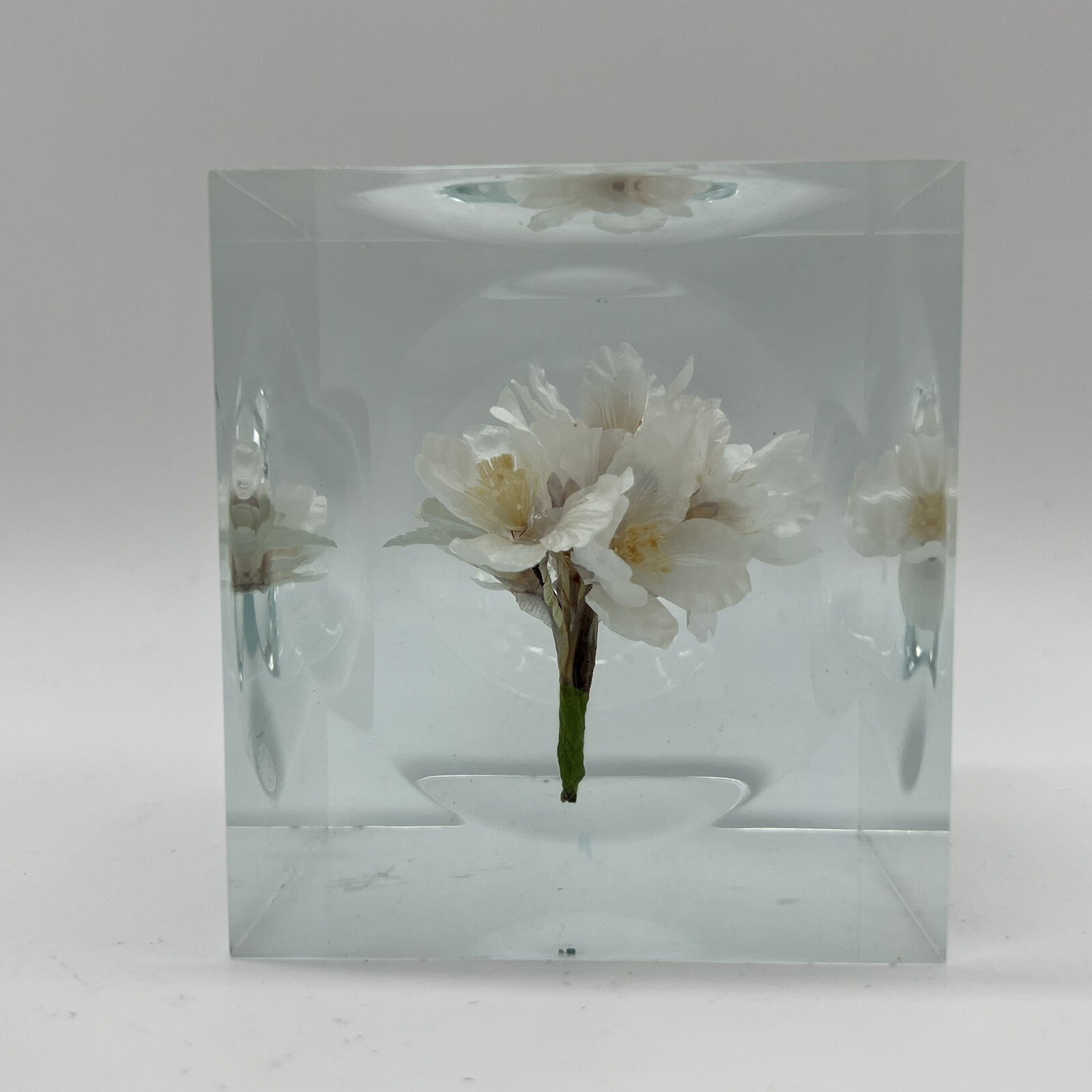 Crystal Clear Lucite Acrylic Large 3 3/4in” Sola Cube Cherry Blossom Flowers