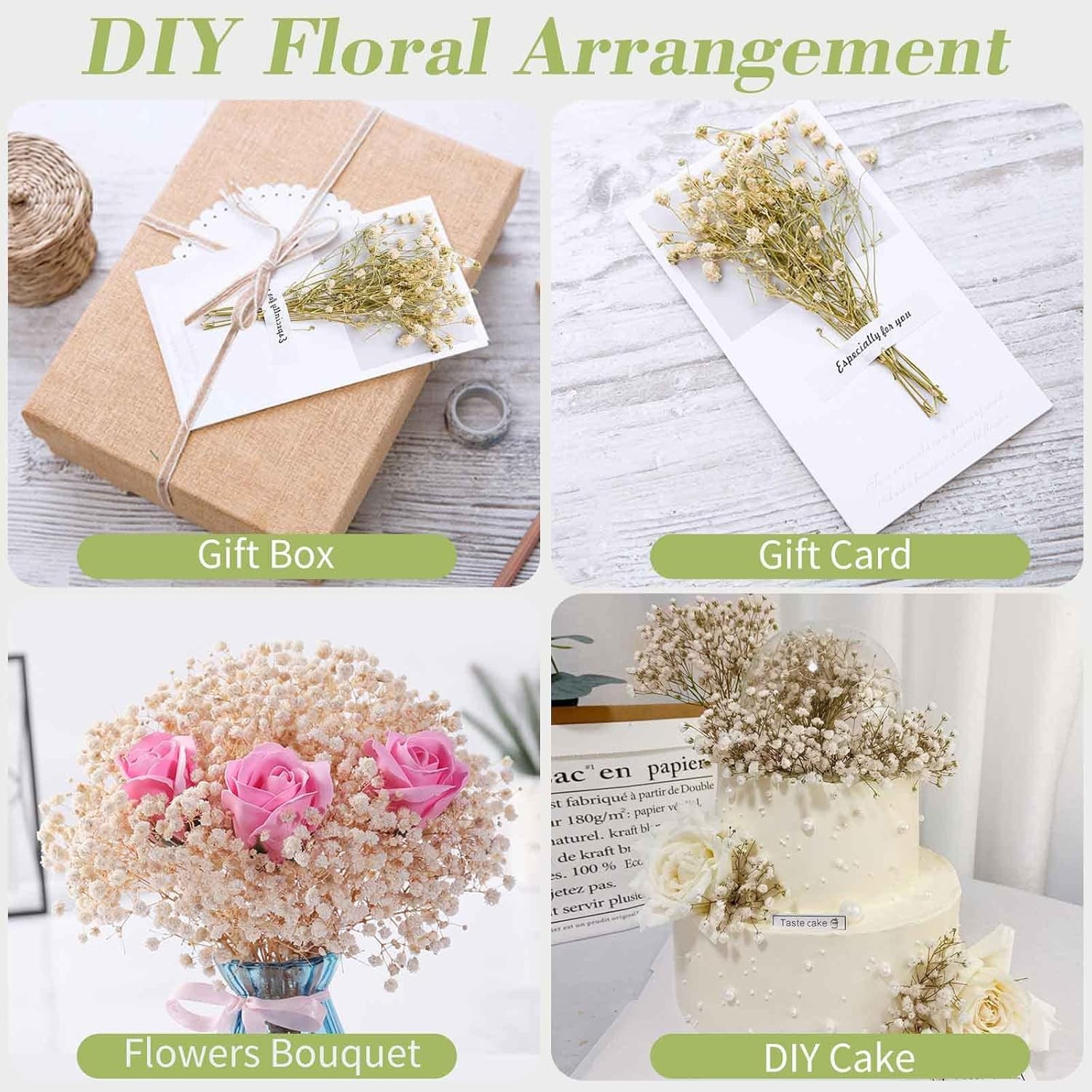 Dried Babys Breath Flowers Bouquet-17 Inch 2500+ Ivory White Dry Flowers,Natural