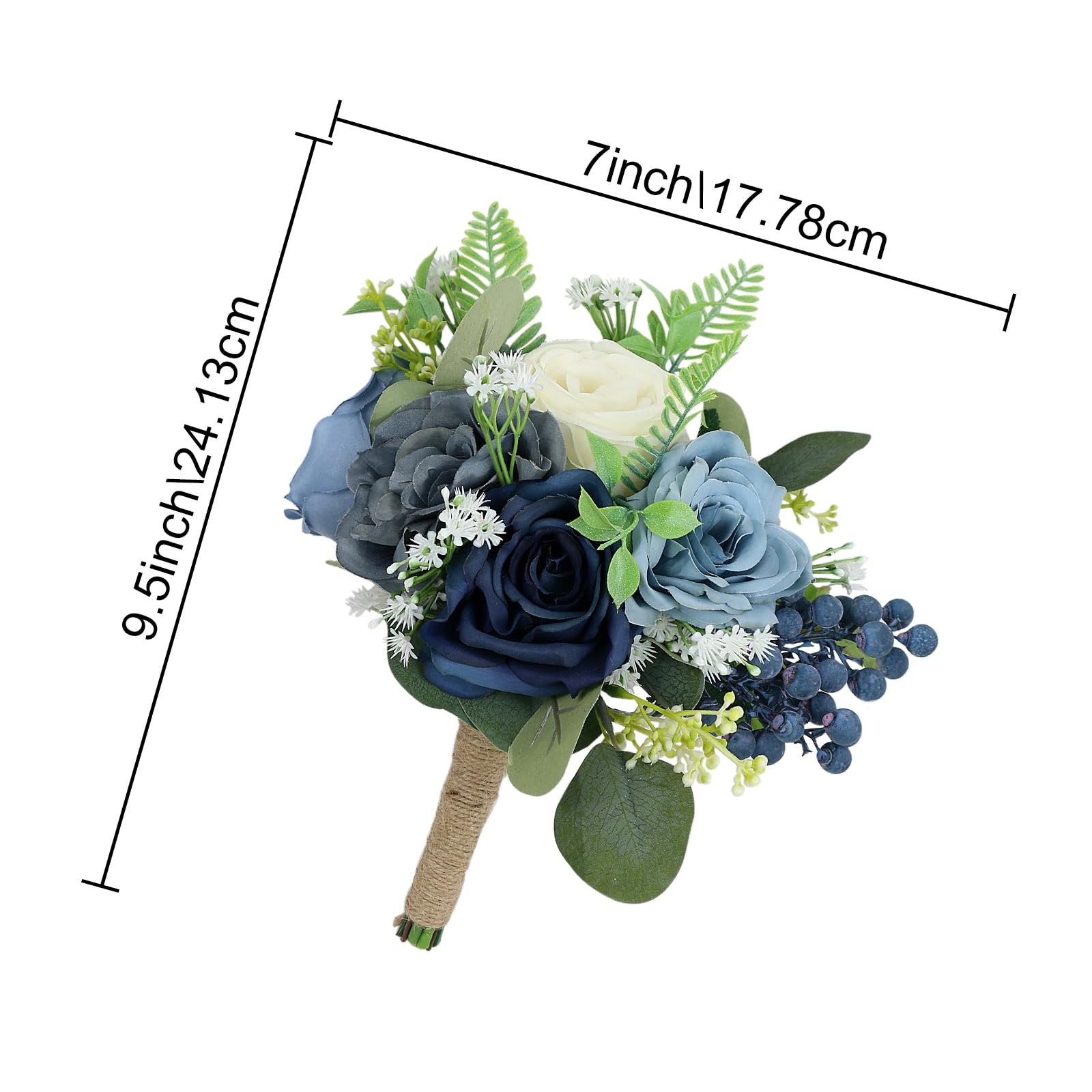 2 PCS Bridesmaid Bouquets Wedding 7 Inch Artificial Flowers Ceremony Navy Blue