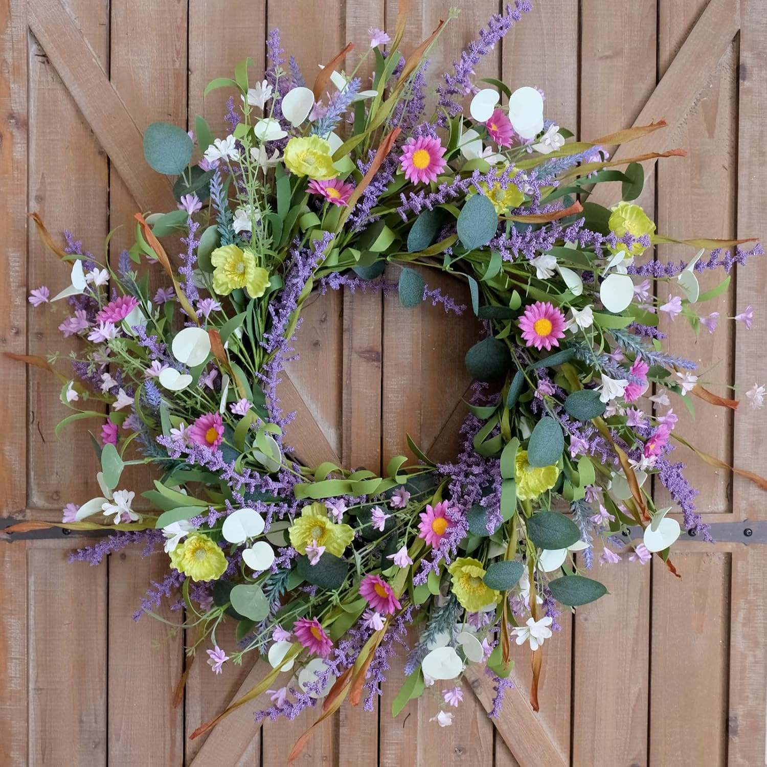20 Inch Spring Summer Wild Flower Artificial Daisy Front Door Wreath, Everyday G