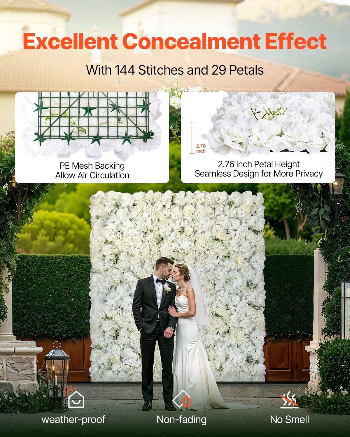 24PCS 15x15in 3D Floral Mesh Wall Panel Realistic Textured Petals White