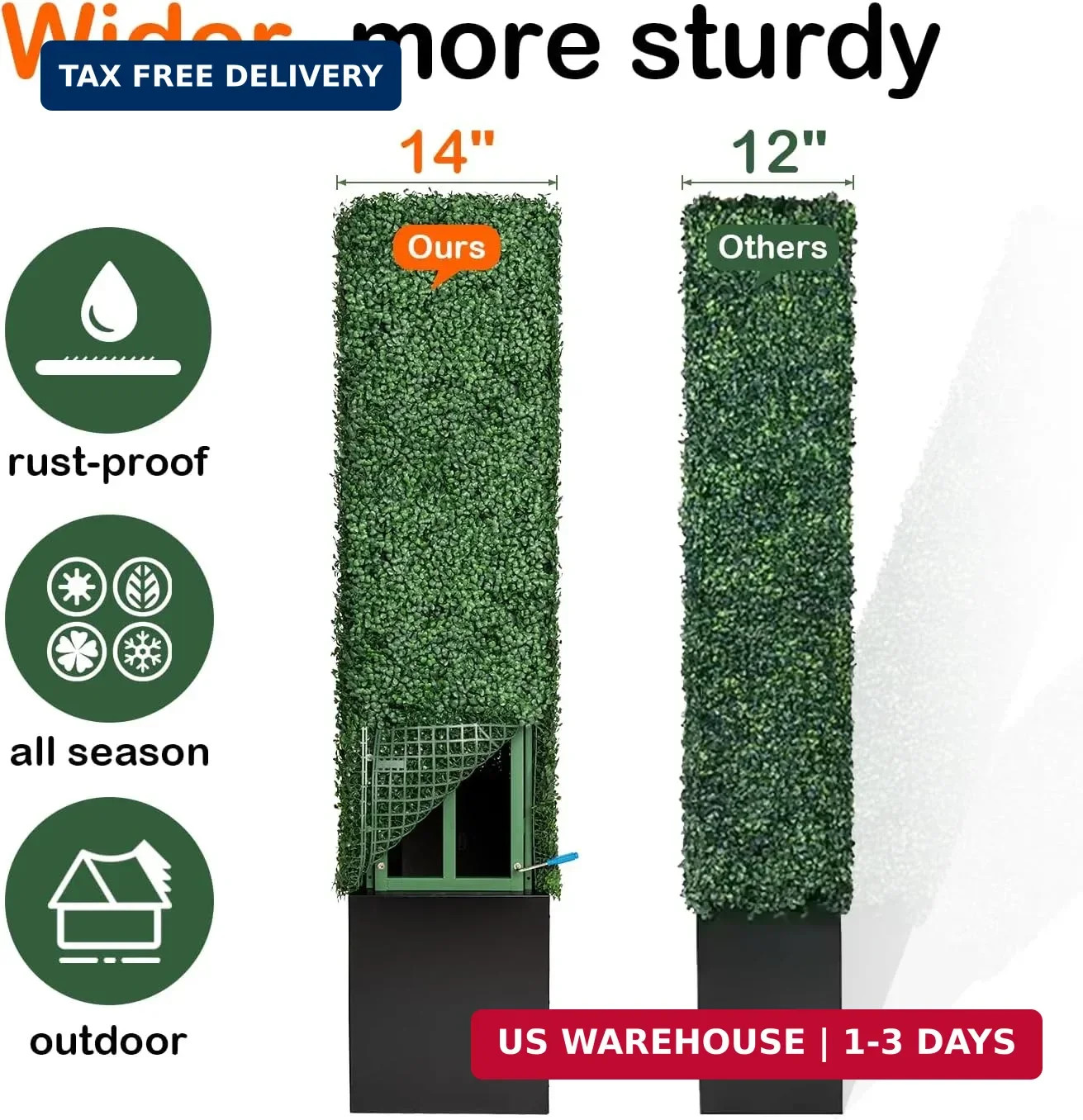 Artificial Boxwood Hedge Wall with Black Steel Planter Box | 48W X 48H X 14D in,