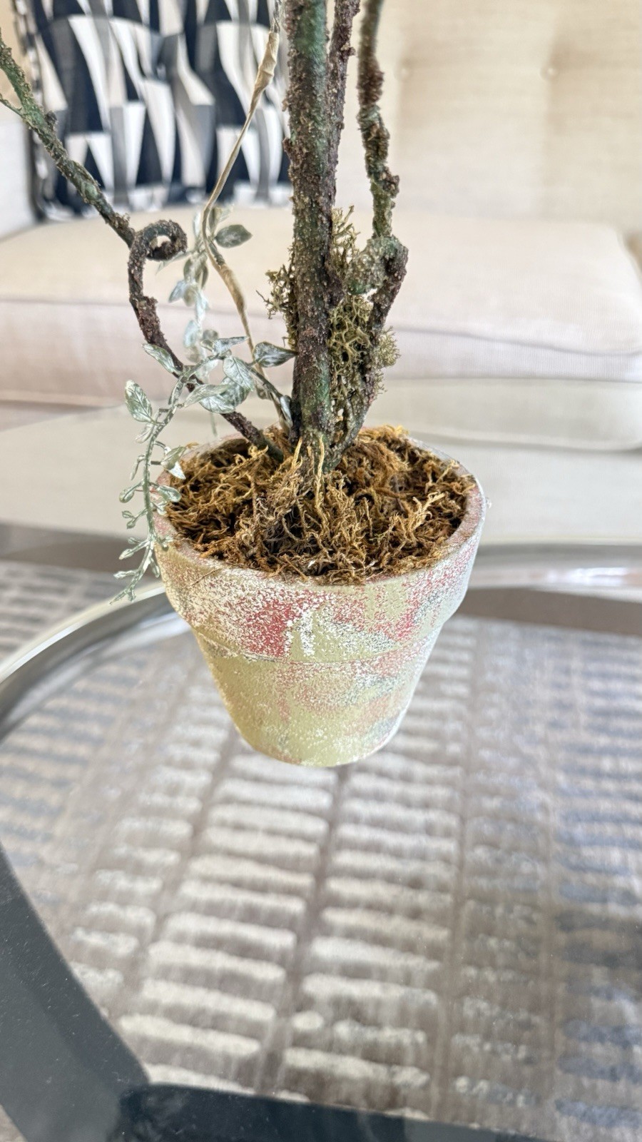 Floral Topiary Arrangement Potted Center Piece With Nest & Robin Eggs