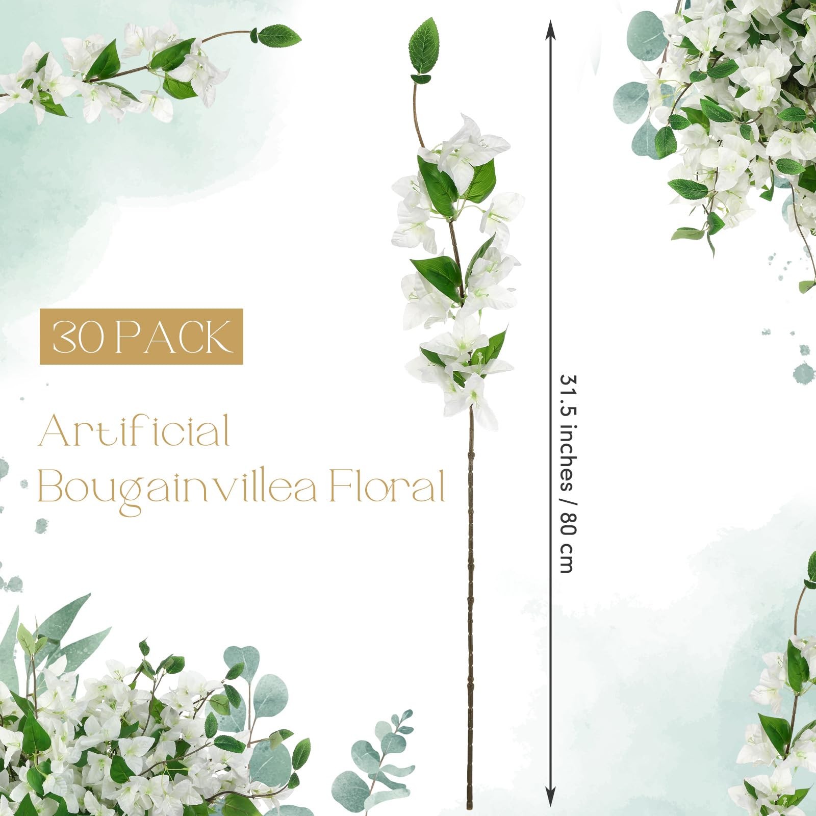 30 Pcs Artificial Faux Bougainvillea Fake Flower Silk Bougainvillea Branches Uv