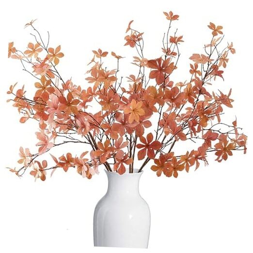 6 Pcs Artificial Fall Stems Eucalyptus Leaves Branches Long Stem Fall Orange