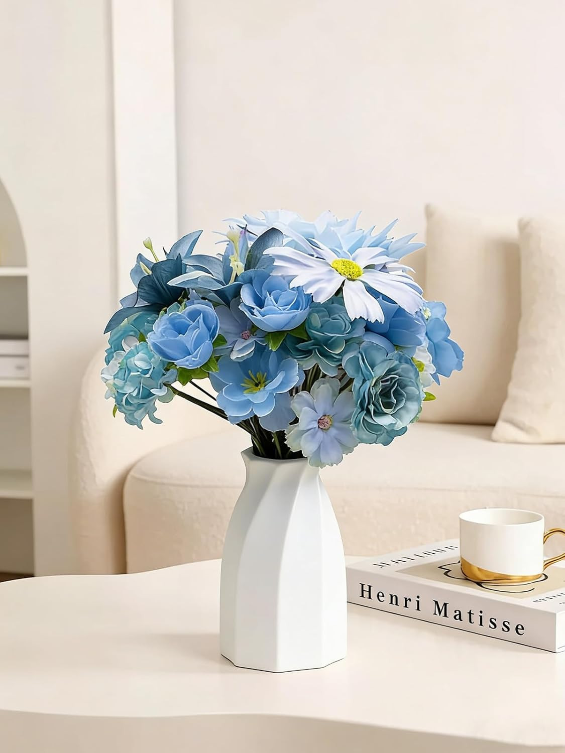 Artificial Flowers Heads for Craft, 98 Pcs Mix Blue Silk Faux Flower Combo with
