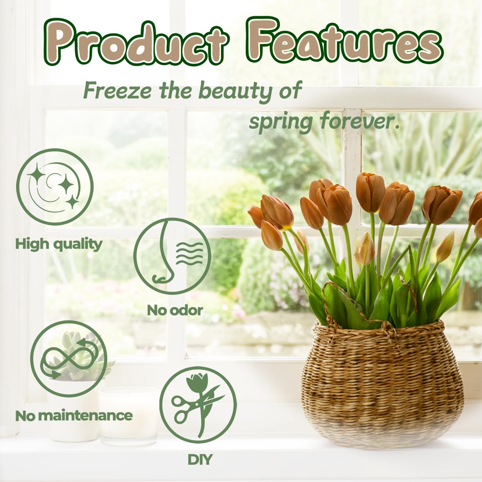 15 PCS Autumn Brown Latex Artificial Tulips Faux Flowers Waterproof Decor