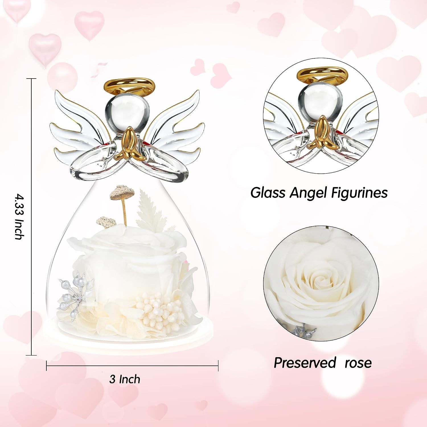 Preserved White Rose in Glass Angel Figurine for Special Occasion Gifts