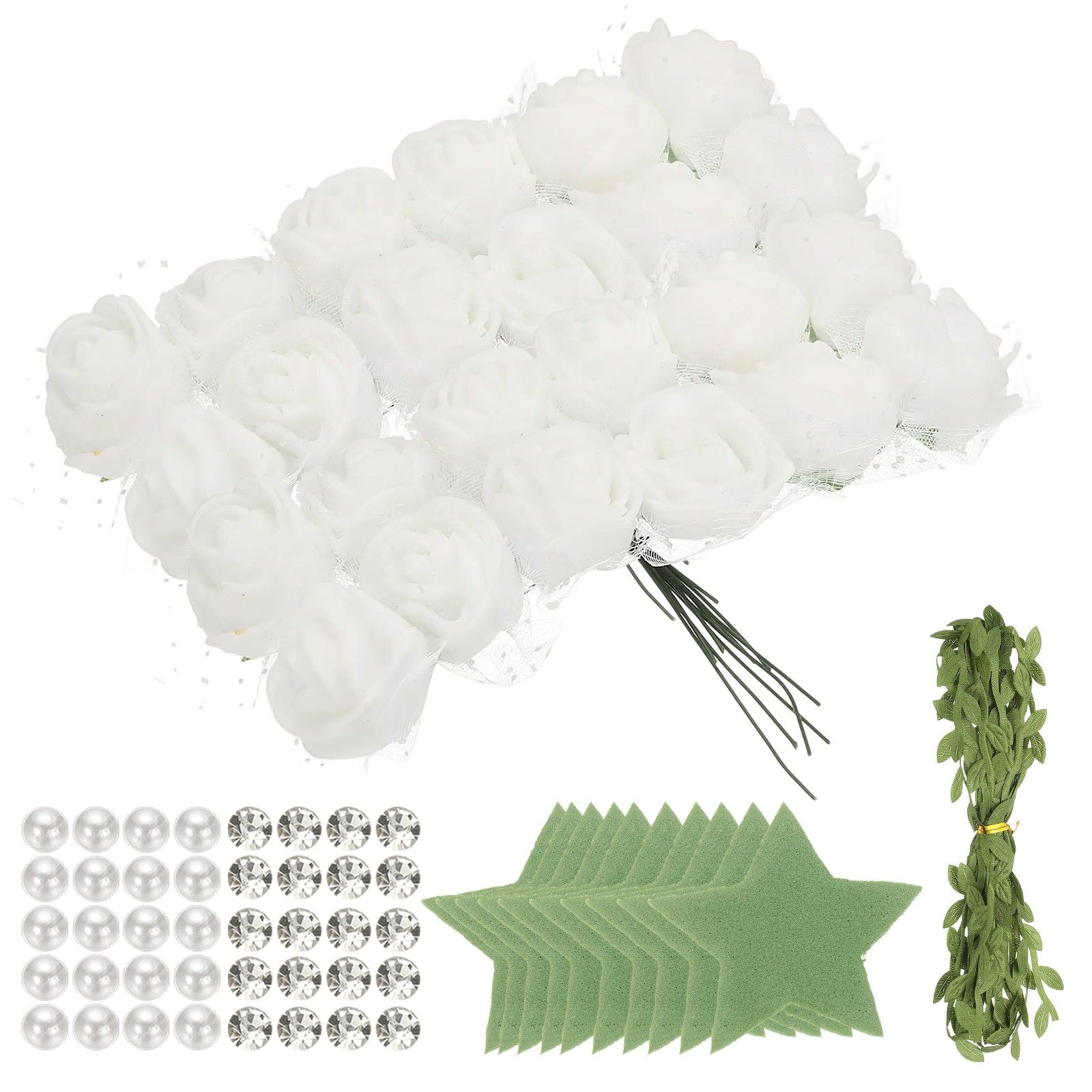 504pcs Foam Rose Heads 1.5-2.5 cm for DIY Crafts Accessories, White