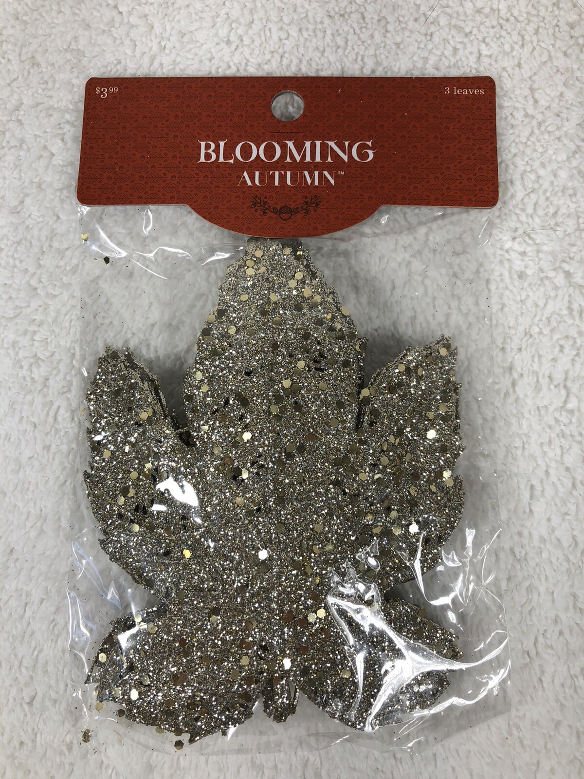 Fall Decor Silver Sparkle Bling Leaves Blooming Autumn 3 Maple Leaves Per Pkg