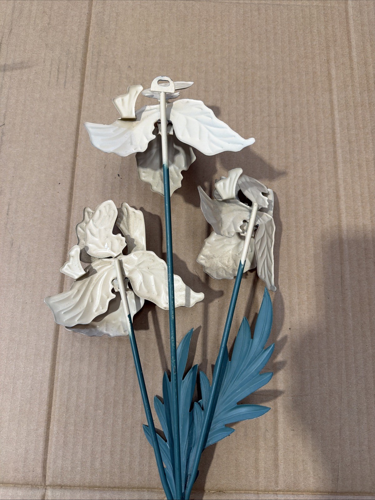 Vtg METAL CATTAIL LOTUS SCONCE & IRIS WALL ART MCM TOLEWARE 3 Pieces