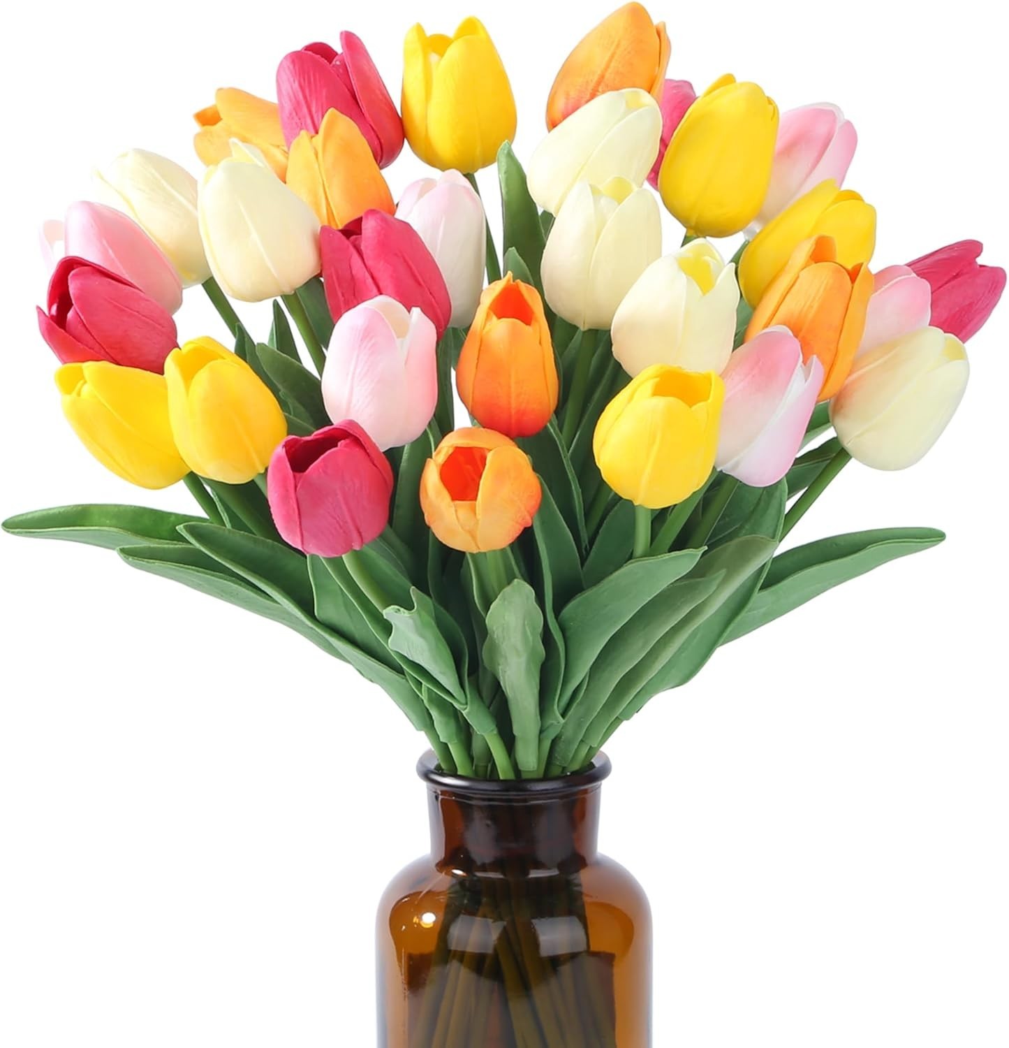 Fake Flowers Tulips Artificial PU Flower 15pcs Real Touch 14″ for Spring East…