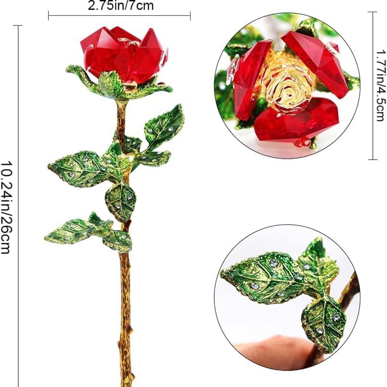 Artificial Roses Crystal Flower with gift box gift bag a card with/without vase