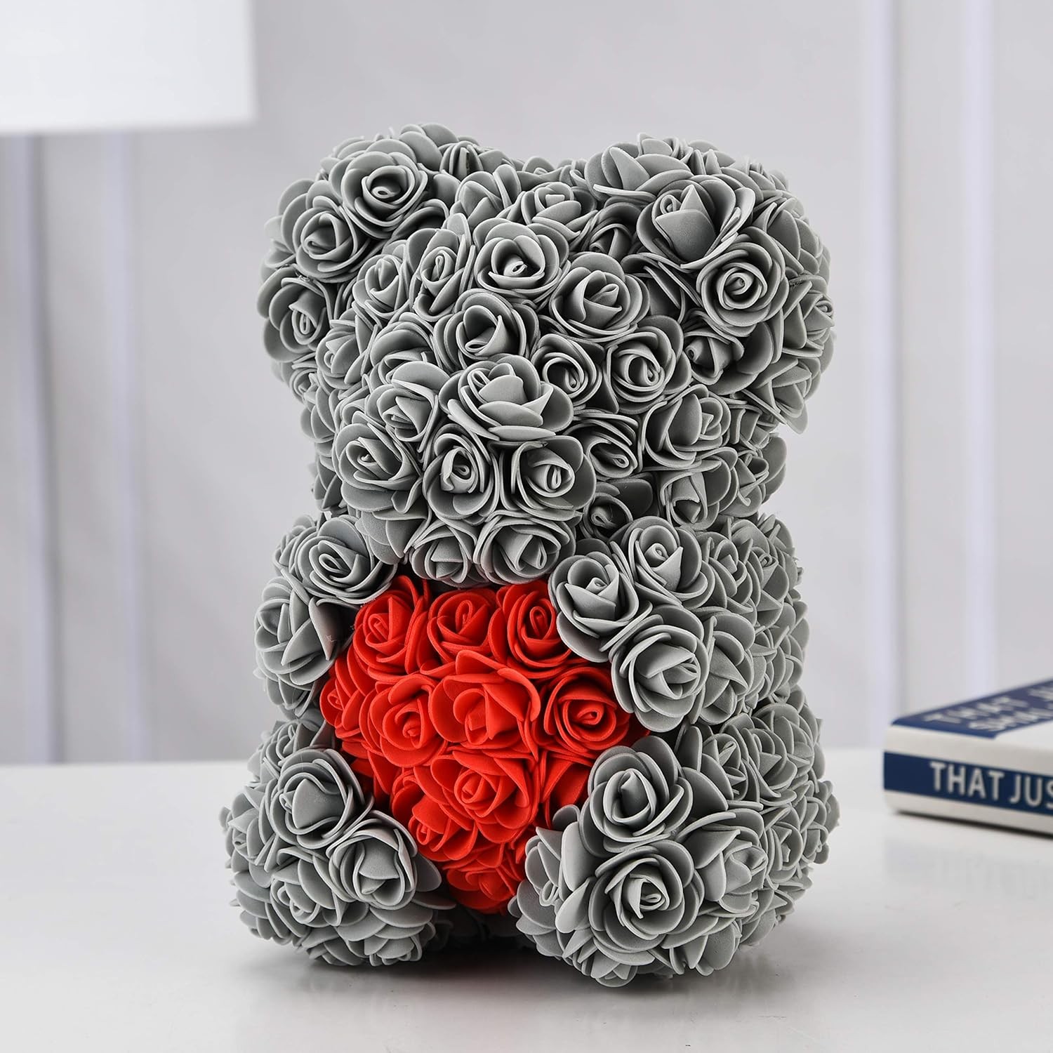 Large 16 inch Rose Bear Rose Teddy Bear Artificial Flower Girlfriend Gift Grey