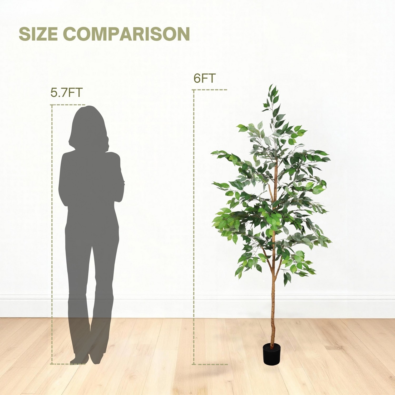 6FT Artificial Ficus Tree Natural Trunk Fake Potted Plant with Black Pot