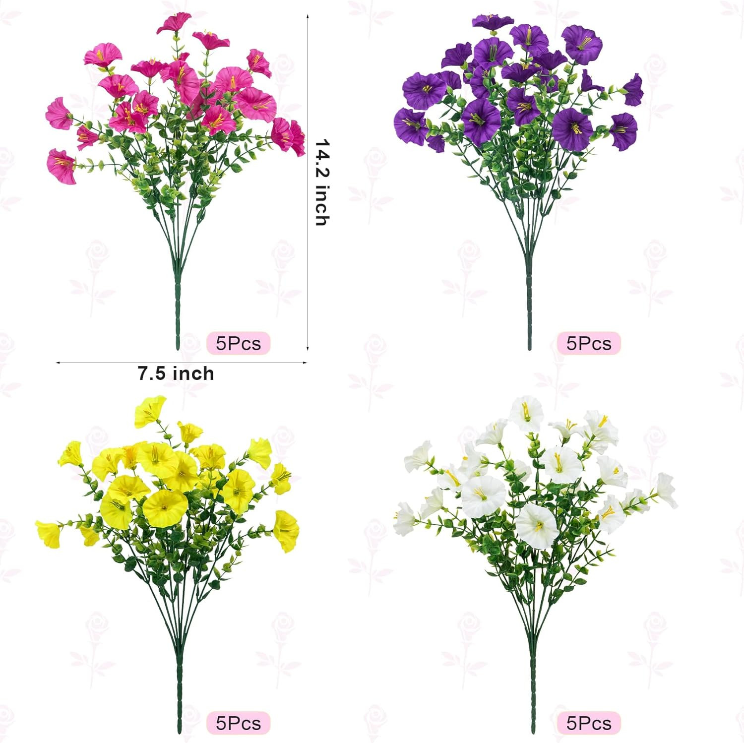 Artificial Flowers for Outdoors, 20 Bundles Silk Fake Spring Flowers UV Resistan