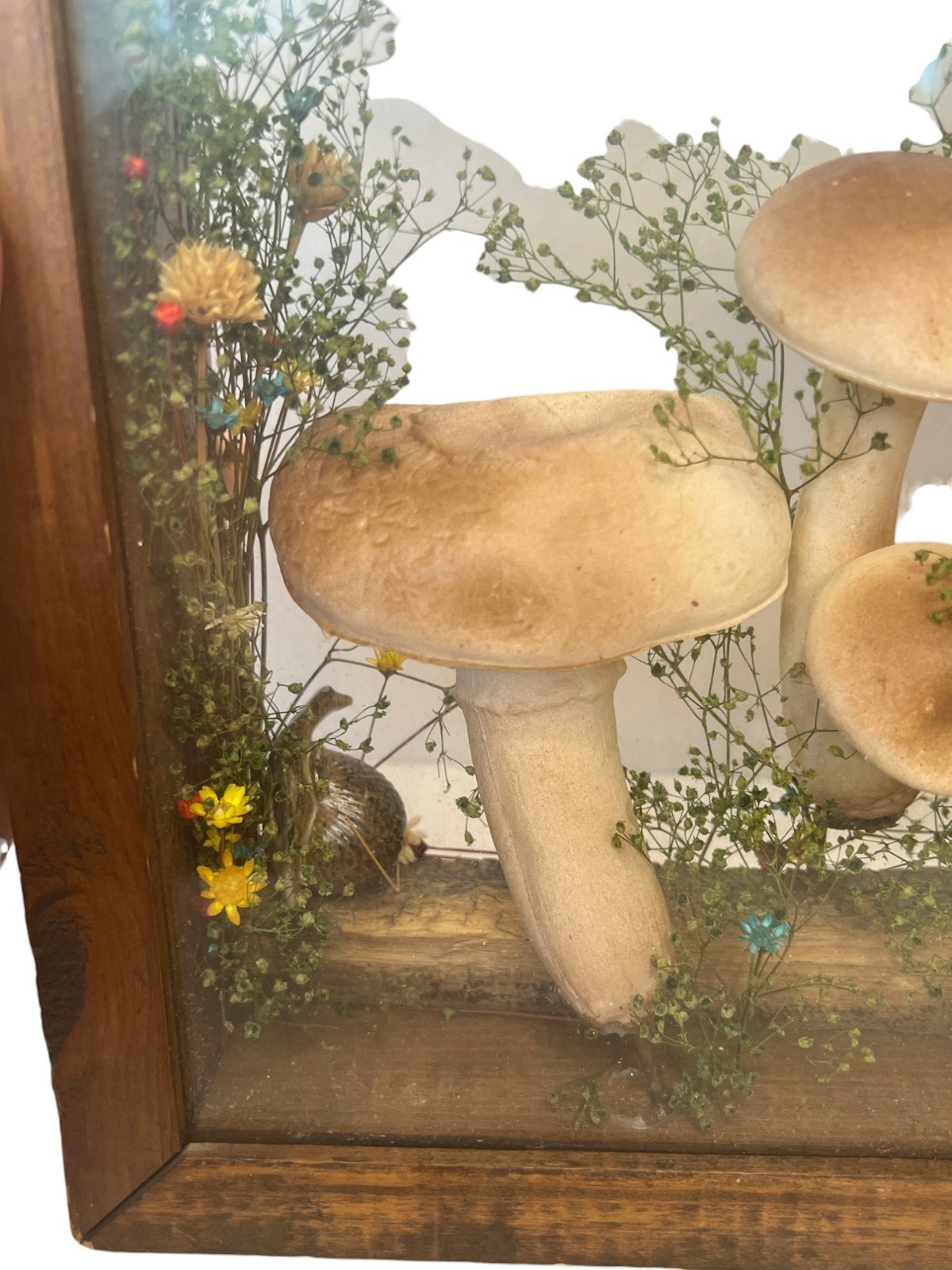 Vtg Cottage Core Mushroom Shadow Box Wood 1970s Decor Fairy Garden MCM Merry