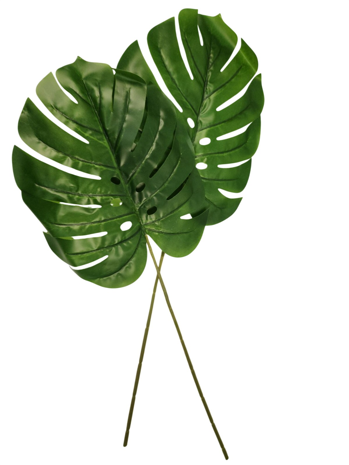 Artificial Monstera Leaf Stems Set of 2 Faux Tropical Leaves Green Decor 23 Inch