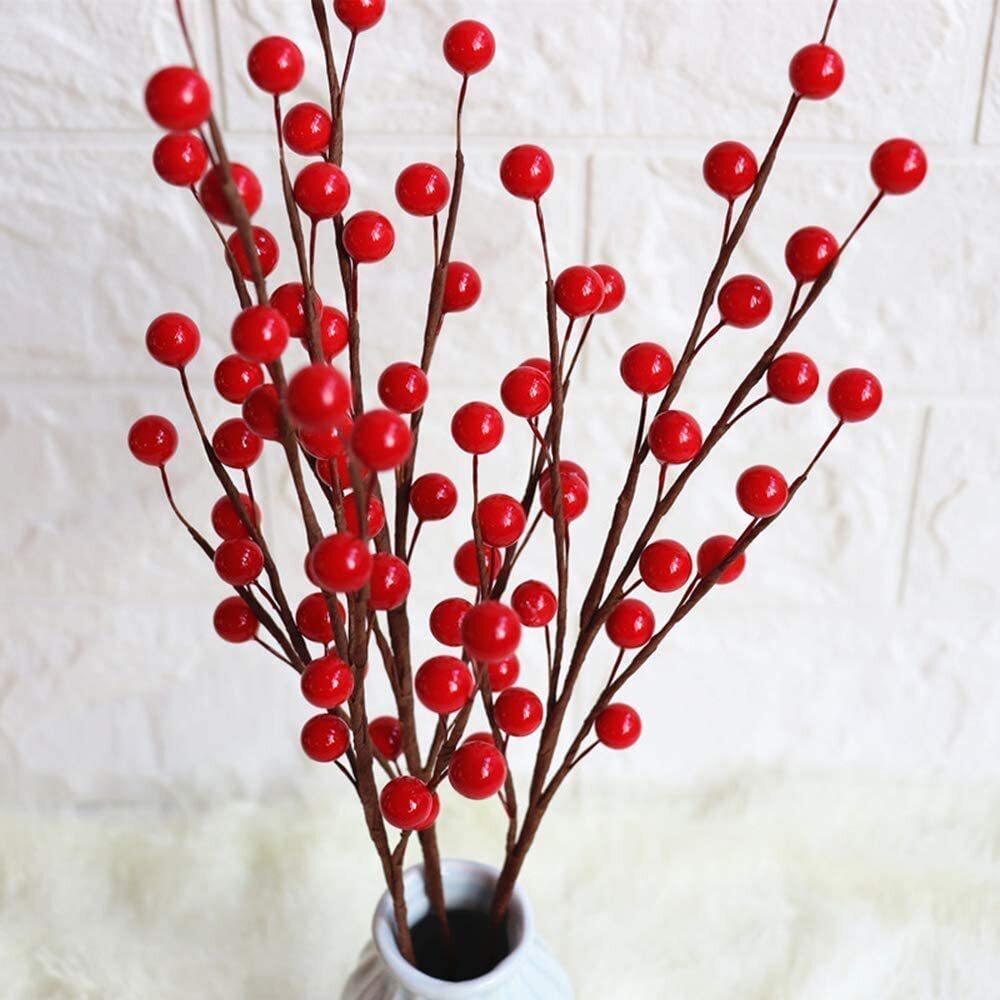 12 Pack Artificial Red Berry Stems 14″ Fake Holly Berry Picks for New Year Ho…