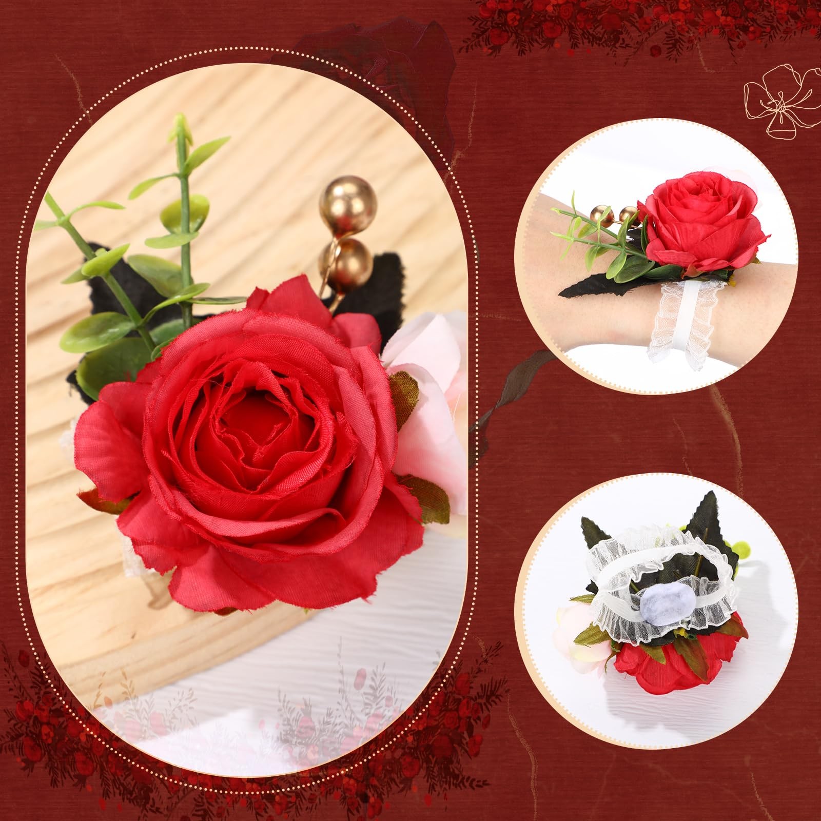 24 Pcs Wedding Rose Wrist Corsage Wristlet Band for Bridal Bridesmaid Flowers…