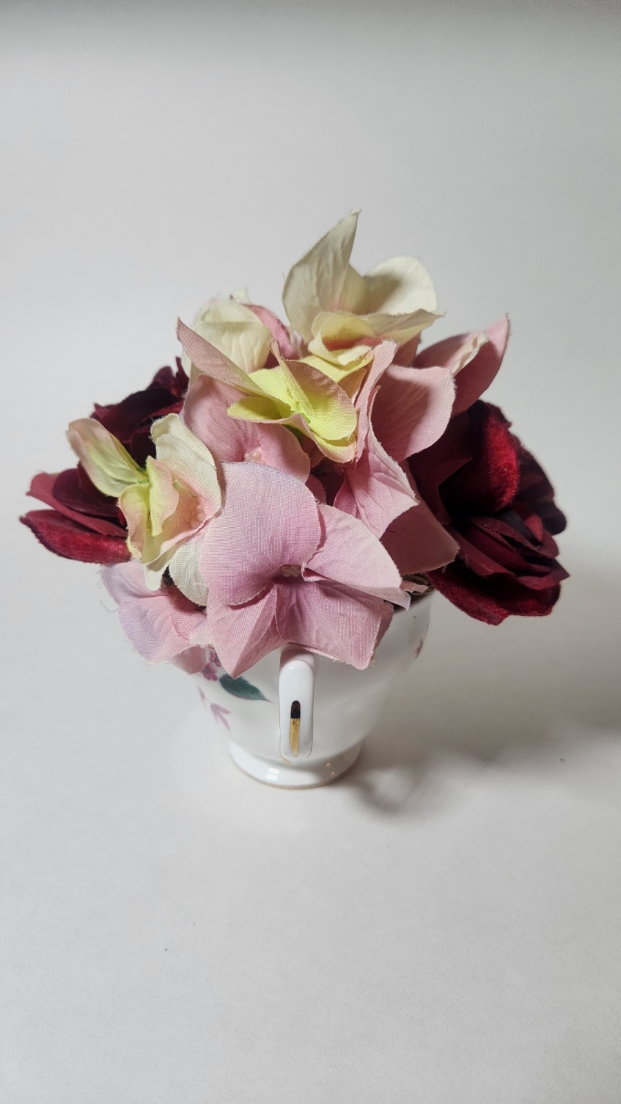 Queen Anne Bone China Artificial Flower Arrangement Teacup Rose Hydrangea