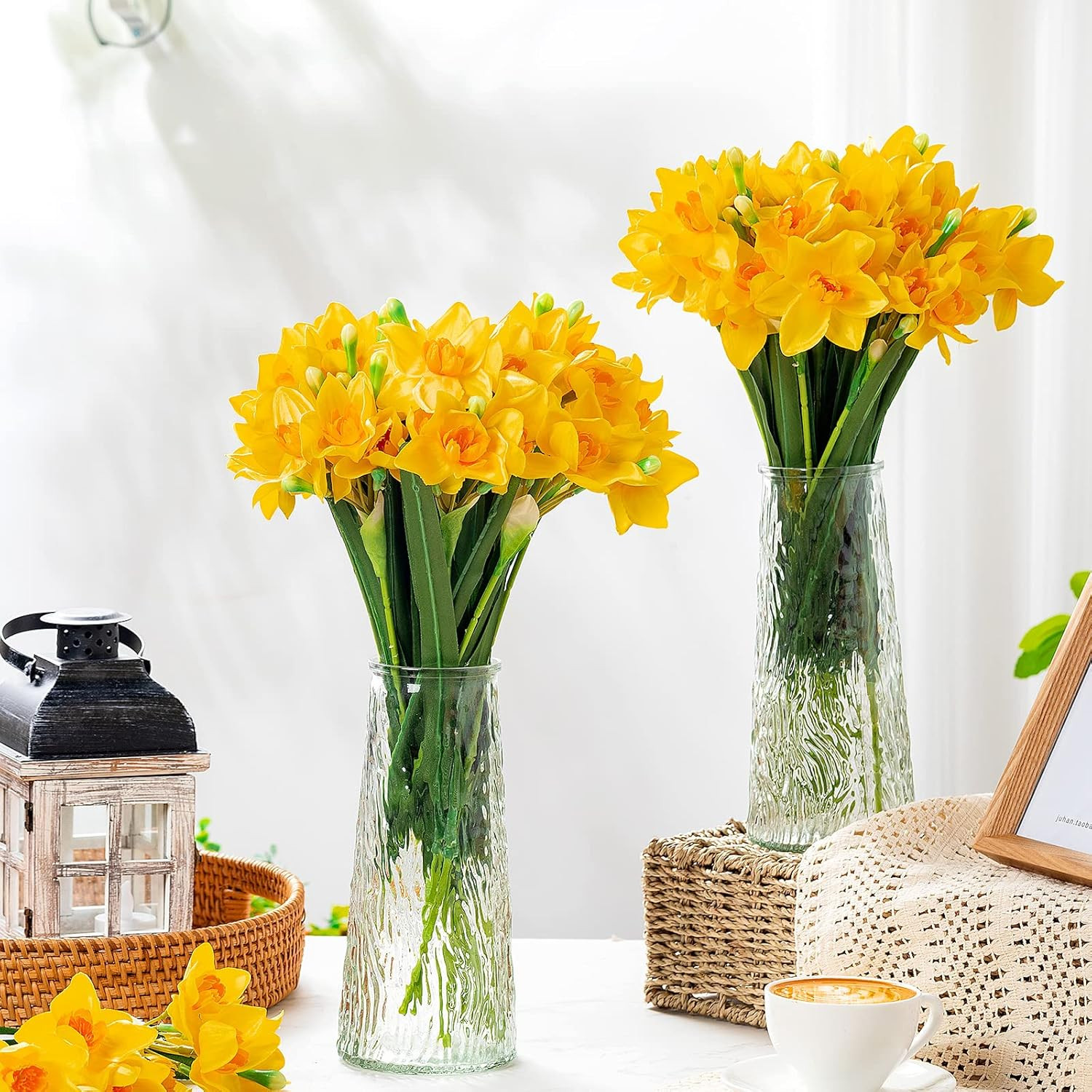 30 Pcs Artificial Daffodils, 16.4 Inch Narcissus Faux Flowers for Indoor & Outdo