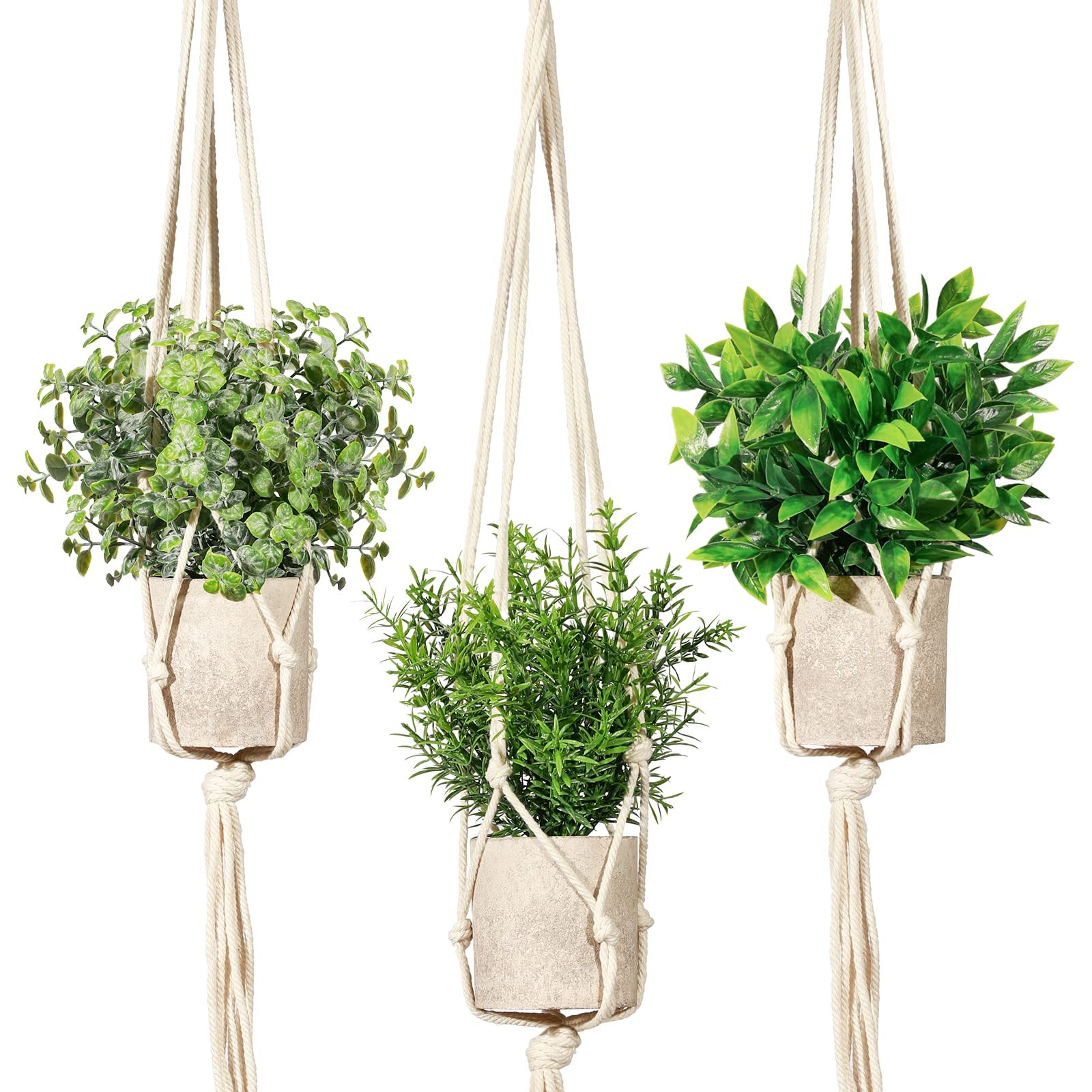Artificial Plants 3 Pack Mini Fake Hanging with Macrame Plant Hangers Decorat…
