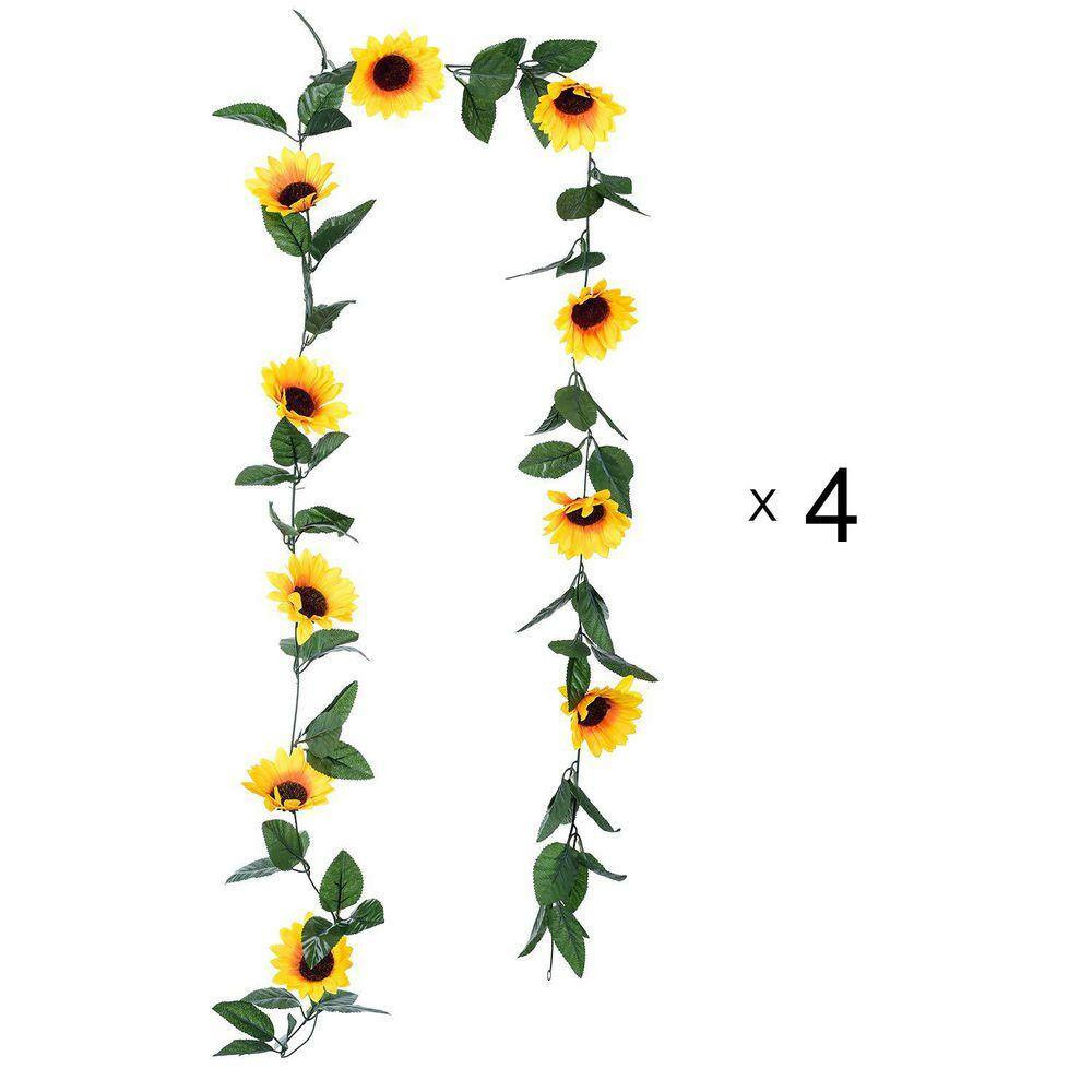 4 In. 4-Pack Yellow Artificial Sunflower Vine Garland with Green Leaves for Wedd