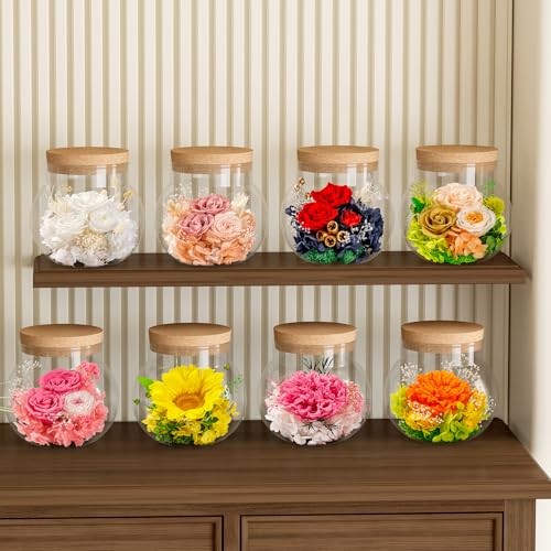 NATROSES Flowers in a Glass – Handmade Preserved Flowers Wish Bottle Dusty Pink