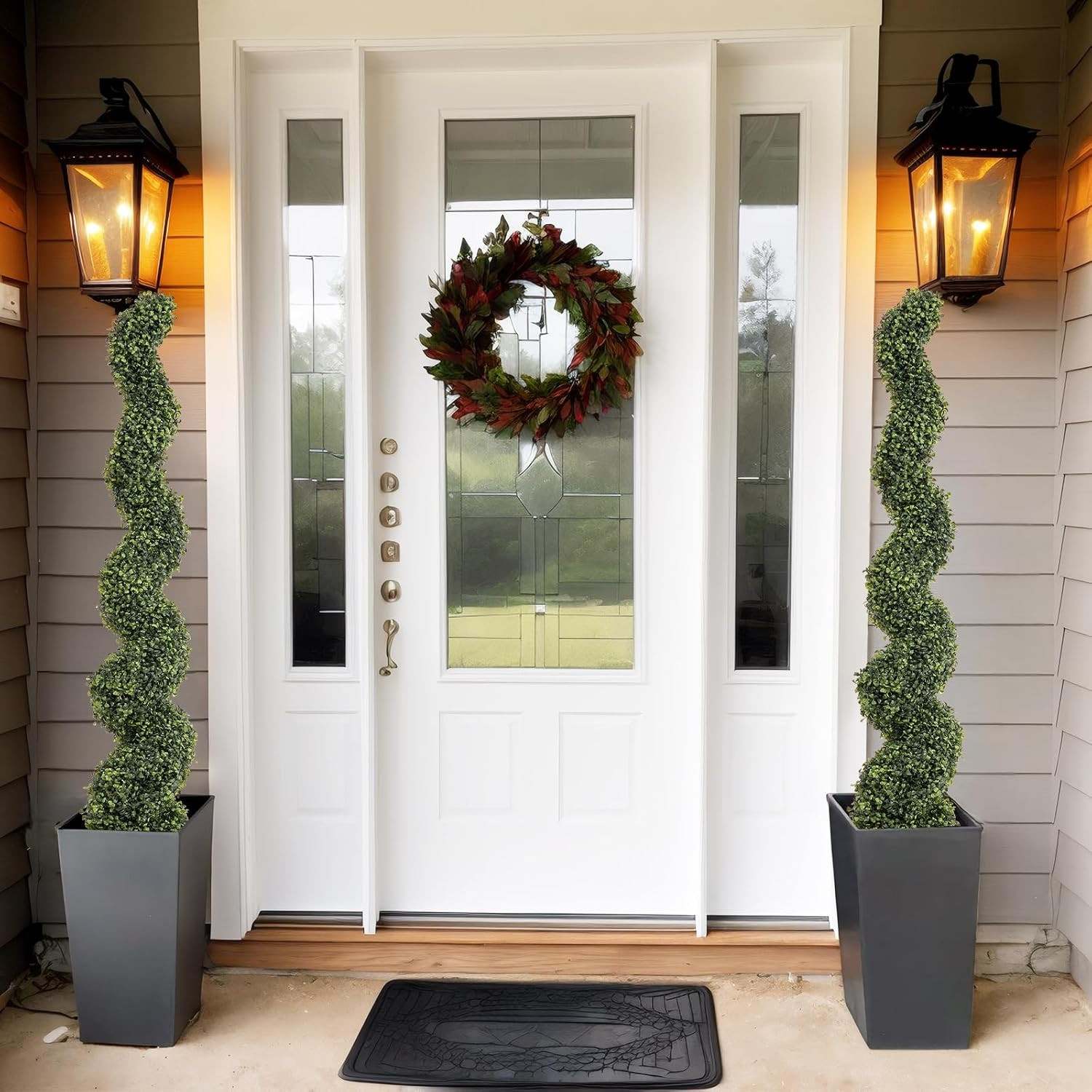 5Ft UV Resistant Spiral Boxwood Topiary Trees – Set of 2 for Outdoor Decor