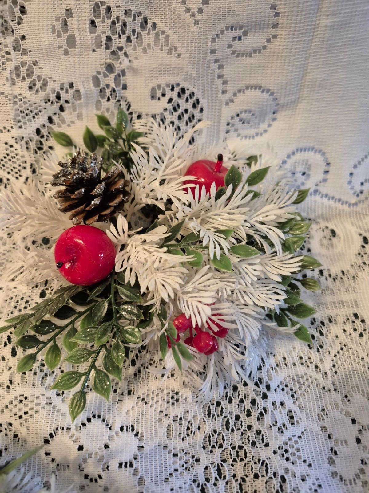 Set/3 Vintage Taper Candle Ring Christmas 5.5″ Winter Shabby