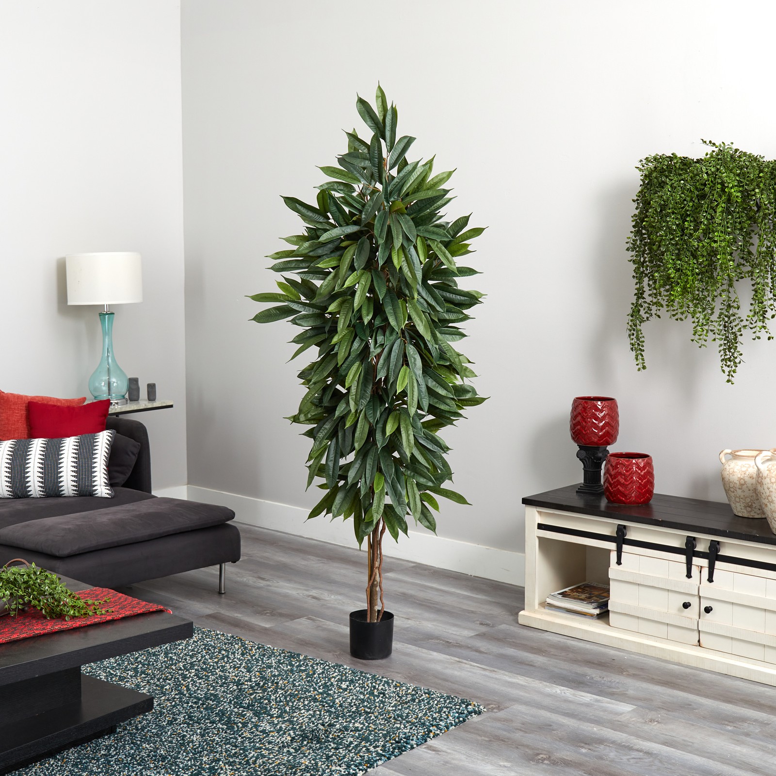 Nearly Natural 6.5ft Mango Artificial Tree in Green