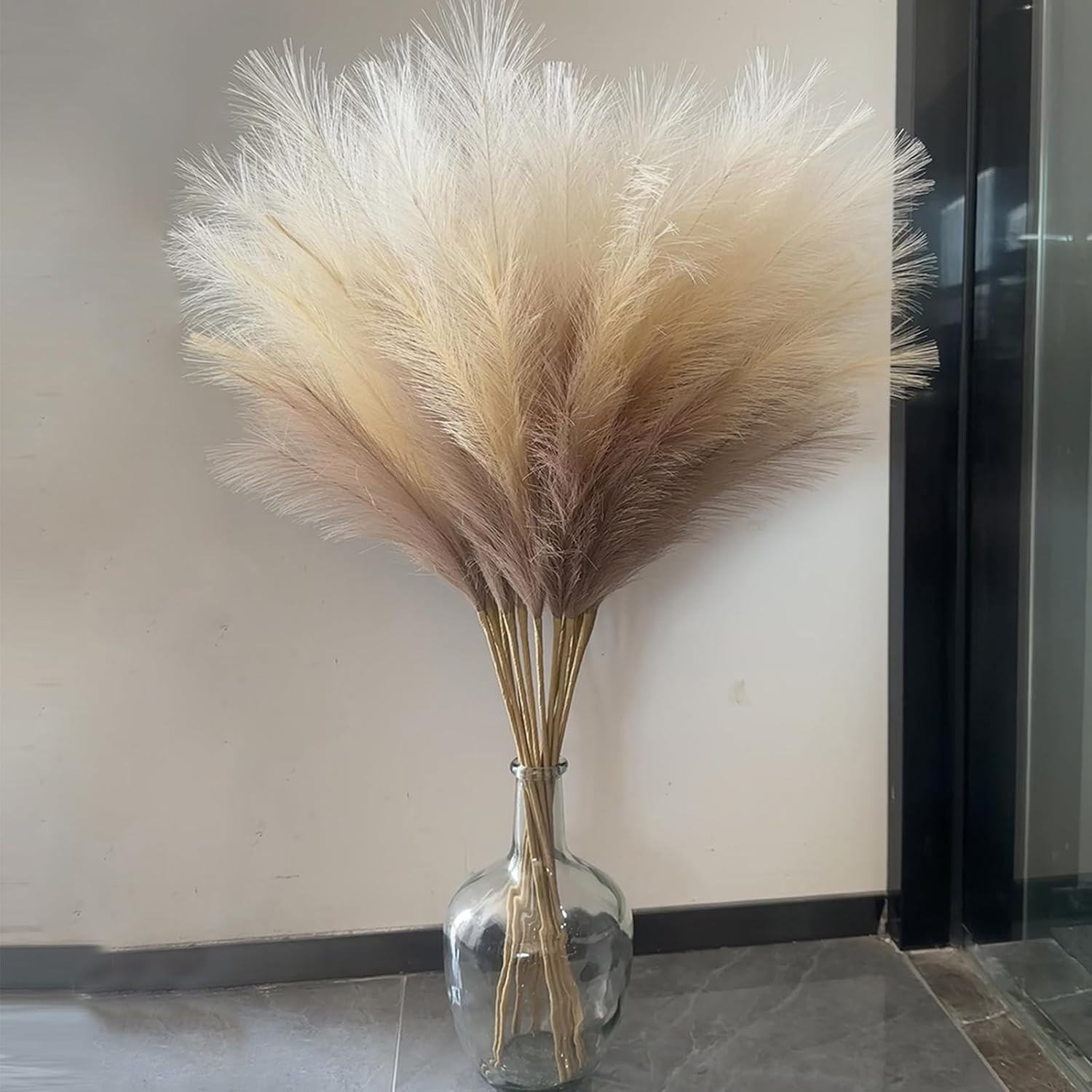 38″ 10 Stems Faux Pampas Grass Decor – Tall Pampas Grass for Floor Vase, Boho Ho