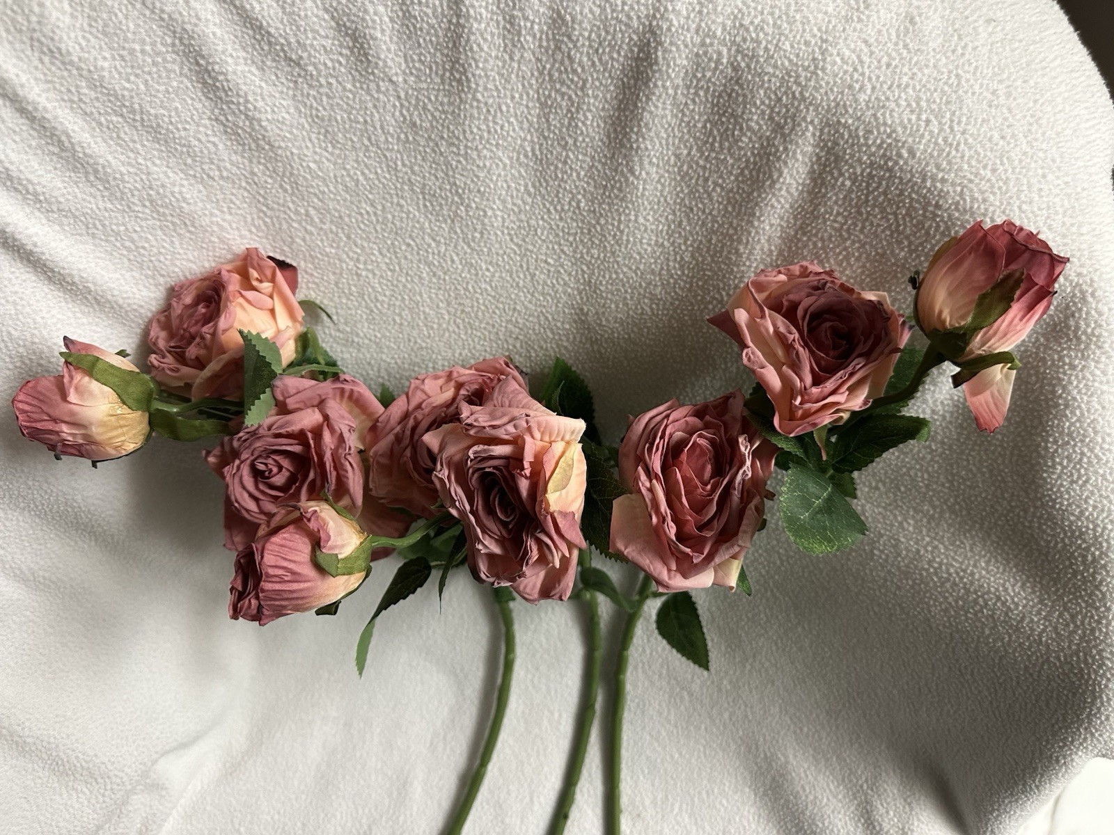 Vintage Dusty Rose Artificial Silk Flowers, 3-Stem Faux Rose Bouquet