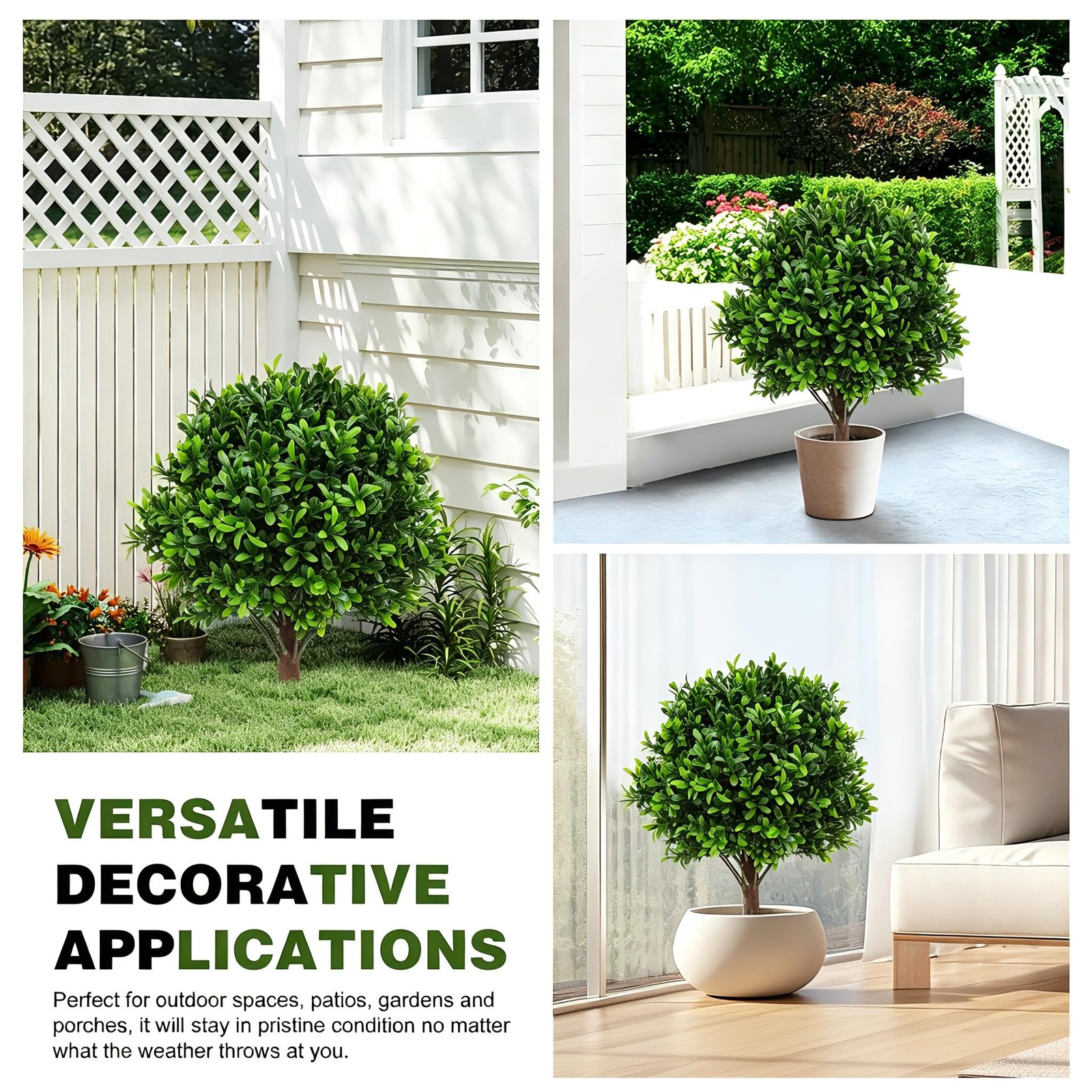 Set of 2 Artificial Boxwood Topiary Trees with Ground Spike, 26 Inches UV Res…