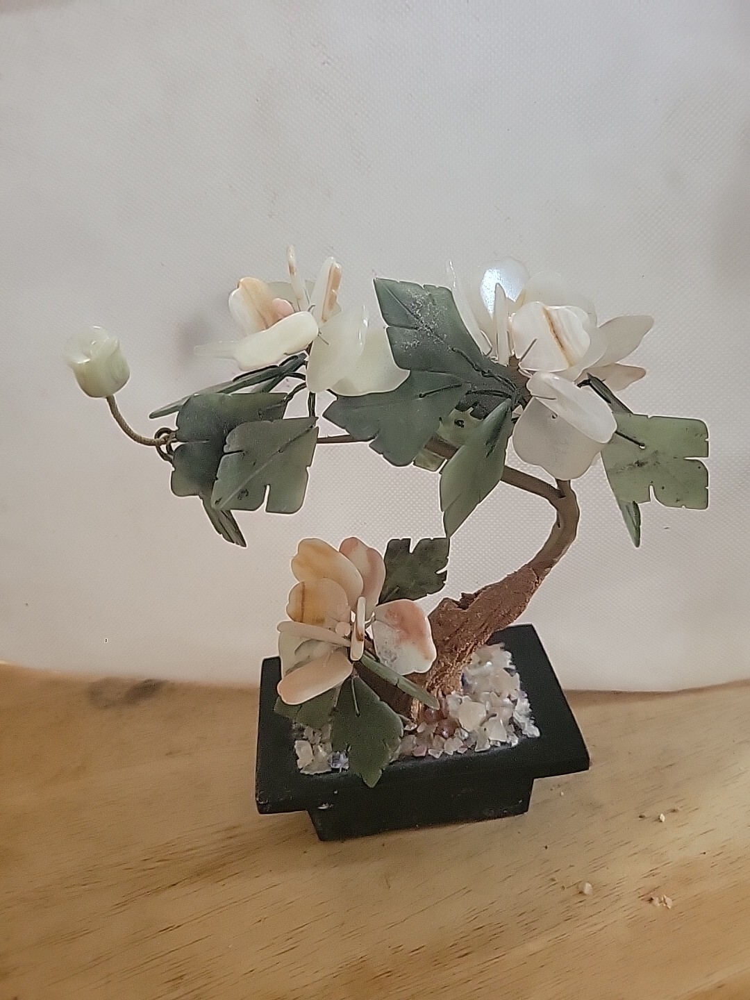 VTG MCM Bonsai Shell Flower Tabletop Tree Marble Agate Base Blossoms 9” Asian