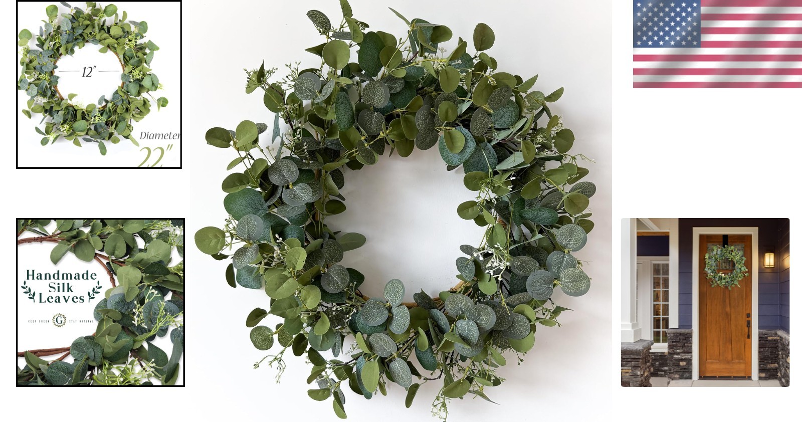 Durable 22-Inch Eucalyptus Wreath – Handmade Silk for Indoor & Outdoor Use