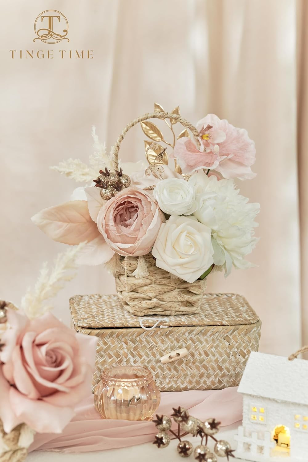Artificial Flowers Combo Mix Silk Flowers Pink Roses W/Stem for DIY Wedding Brid