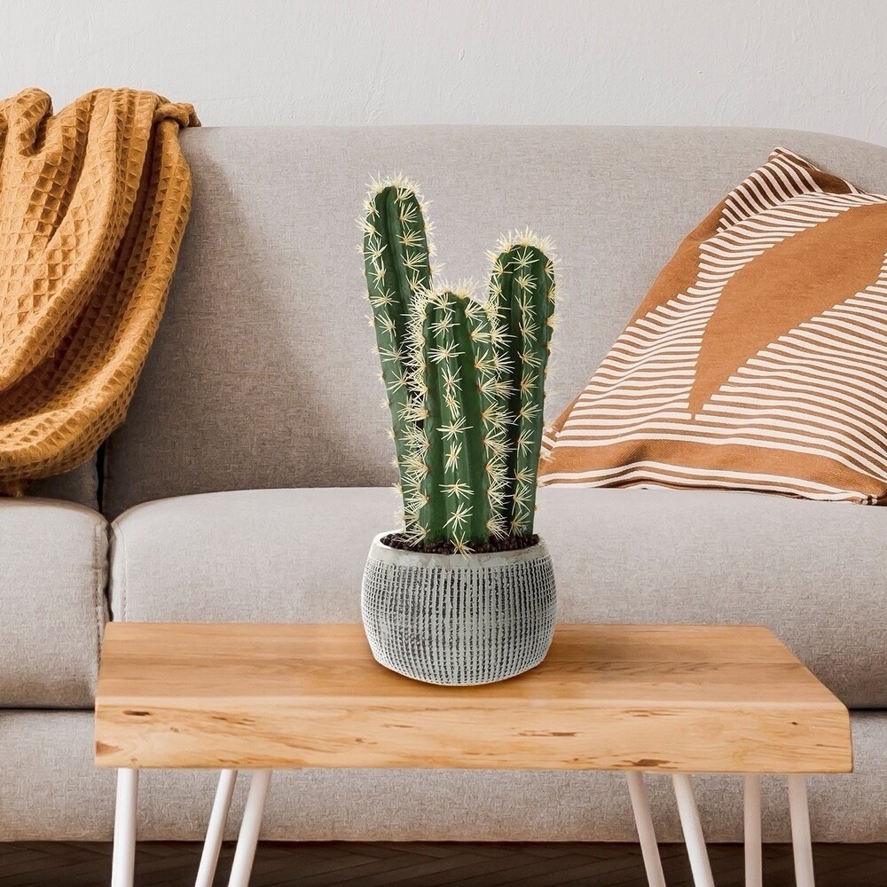 Pure Garden 22in Artificial Potted Cactus Faux Succulent Gray Clay Pot 50-LG1238