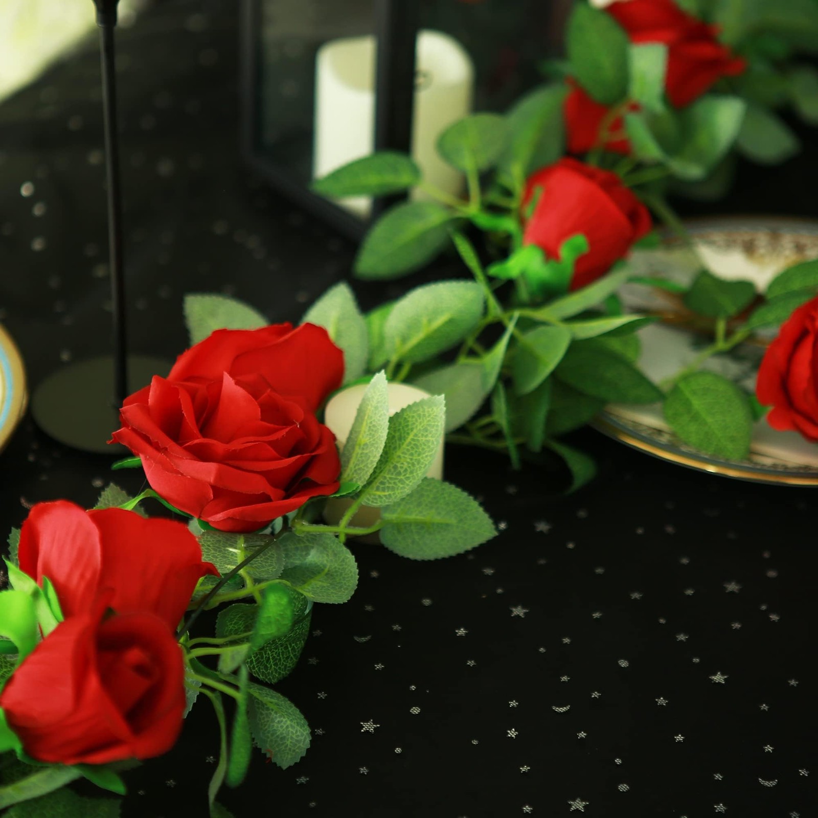2 Pack Red Artificial Rose Garland, Each 6.5FT Fake Flower Hanging Vines for …