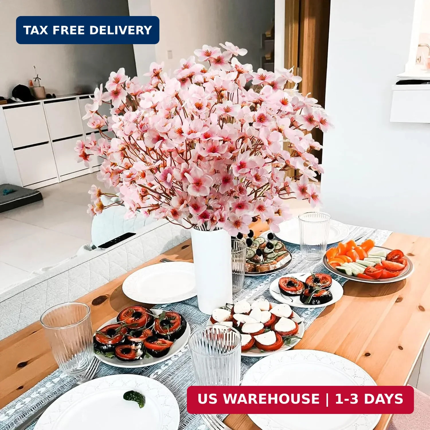 obbsie 24Pcs Artificial Cherry Blossom Flower, Faux Silk Peach Blossom Branches
