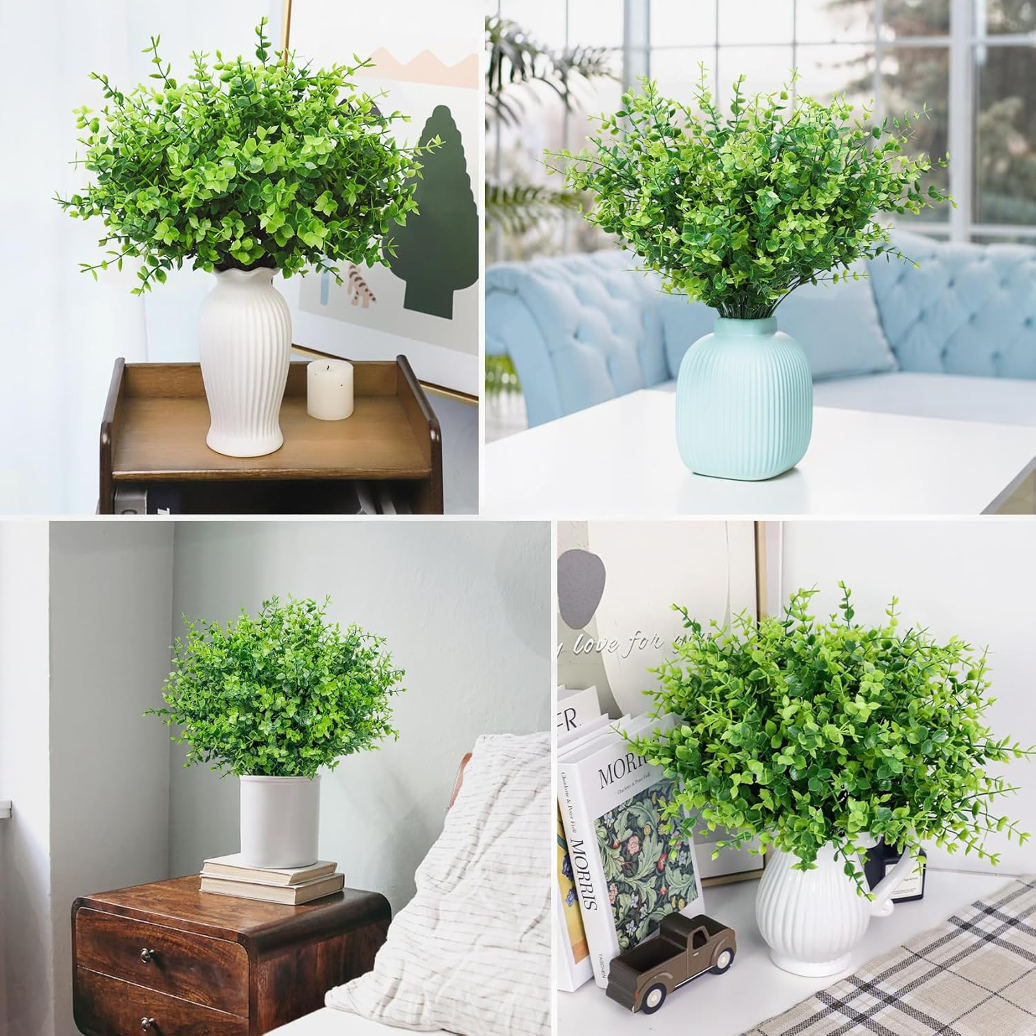12 Bundles Greenery Artificial Plants Outdoors, Eucalyptus Stems UV Resistant Fa