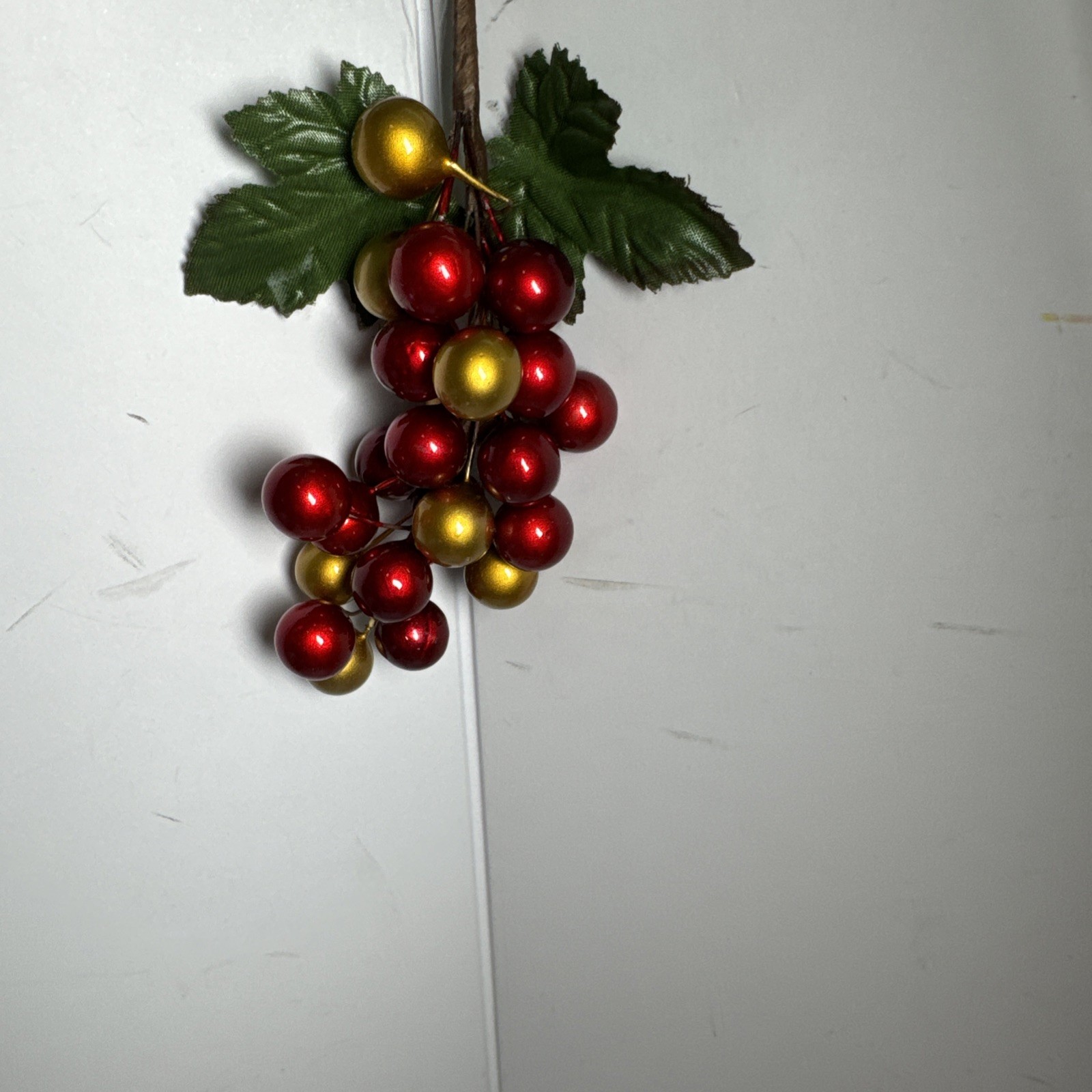 Red And Gold Holly Berry Stem and 4 Pine Cones Individual.