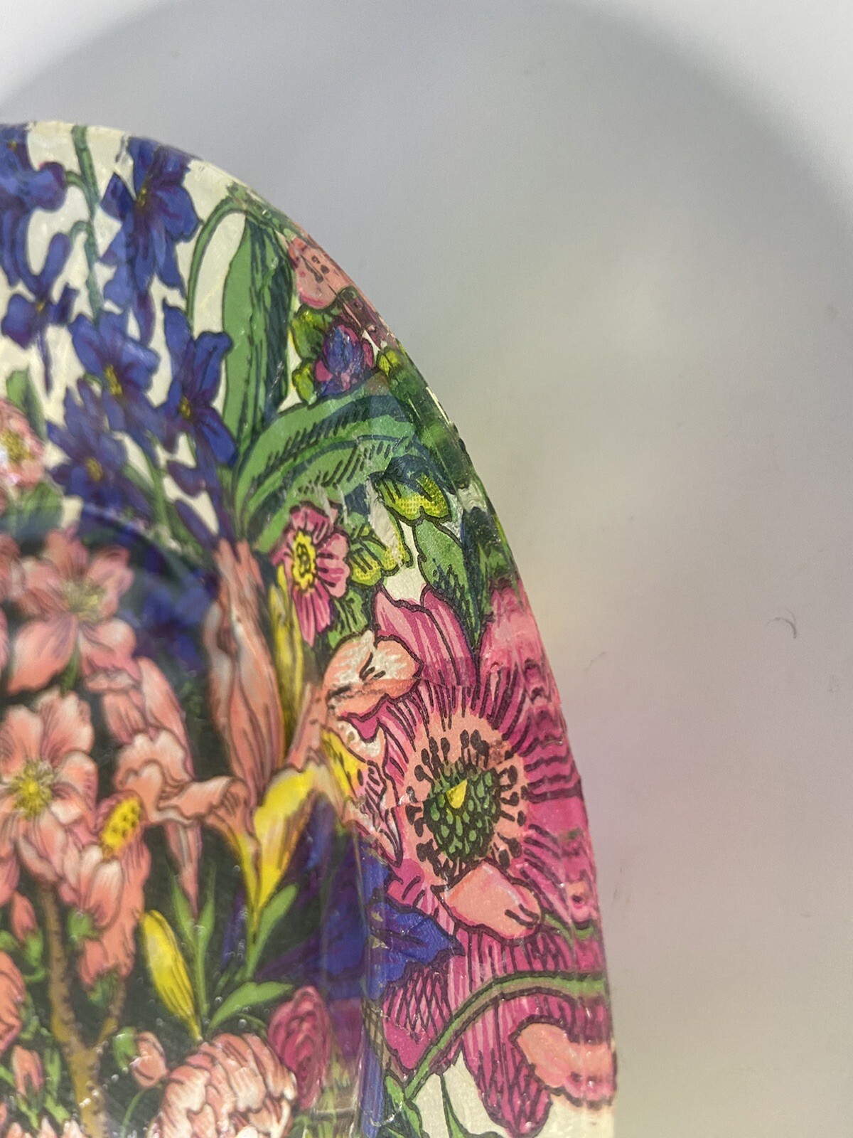 Floral Bouquet Paper Machet 9” Plate Multicolored Rich Color Decor Love