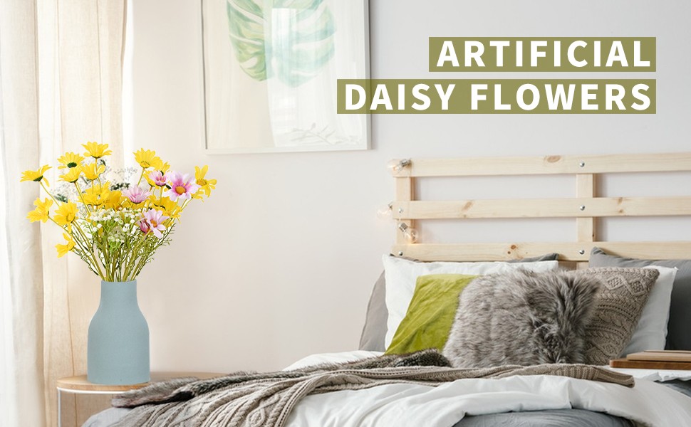 Artificial Daisy Flowers 6 Bundles 21” Faux Silk Daisy Flowers with Stems for